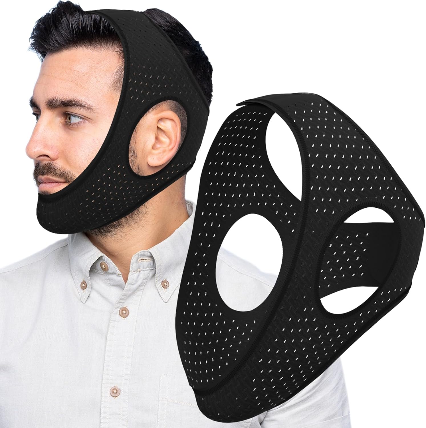 Anti Snoring Devices, Comfortable Anti Snore Chin Strap for Sleeping, Stop Snoring Solution, Simple Anti Snoring Chin Strap Devices – Airflow Jaw Chin Strap for Men and Women Users – Black, 54CM