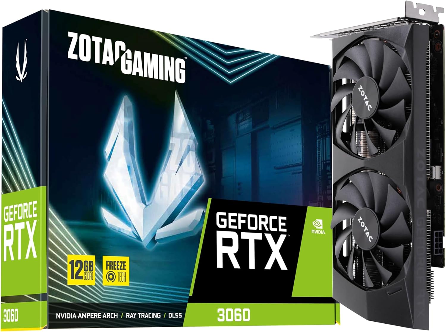 ZOTAC Gaming GeForce RTX 3060 12GB GDDR6 192-bit 15 Gbps PCIE 4.0 Compact Gaming Graphics Card, Active Fan Control, Freeze Fan Stop, ZT-A30600P-10M