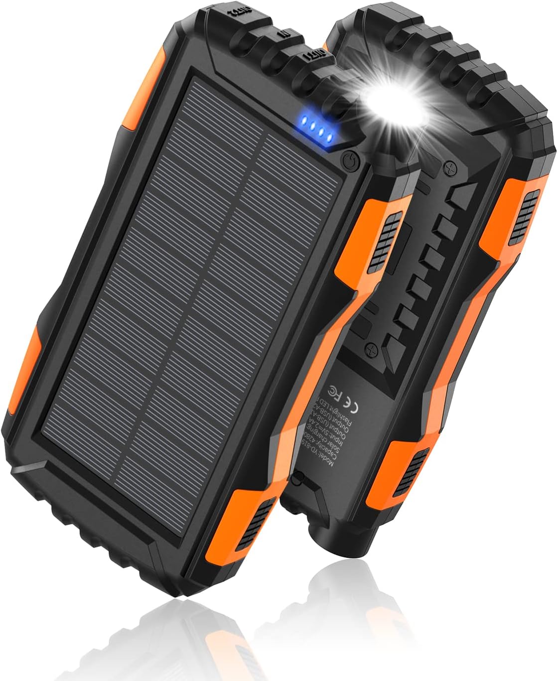 Power-Bank-Solar-Charger – 42800mAh Portable Charger,Solar Power Bank,External Battery Pack 5V3.1A Qc 3.0 Fast Charger Built-in Super Bright Flashlight (Orange)