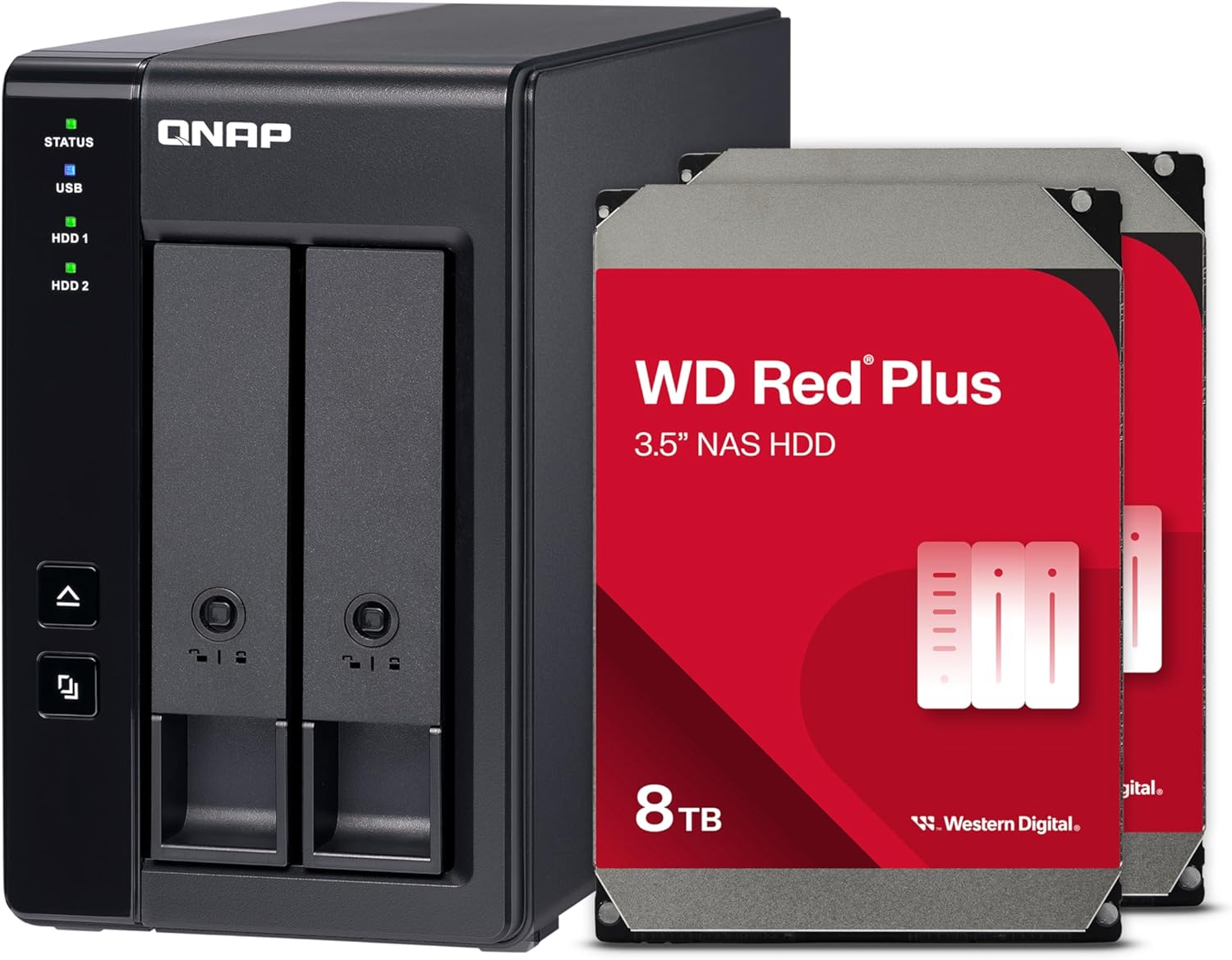 QNAP 2 Bay DAS with 8TB Storage Capacity, USB 3.2 Gen 2 Type-C, Preconfigured RAID 1 WD Red Plus HDD Bundle (TR-002-28WD-US)