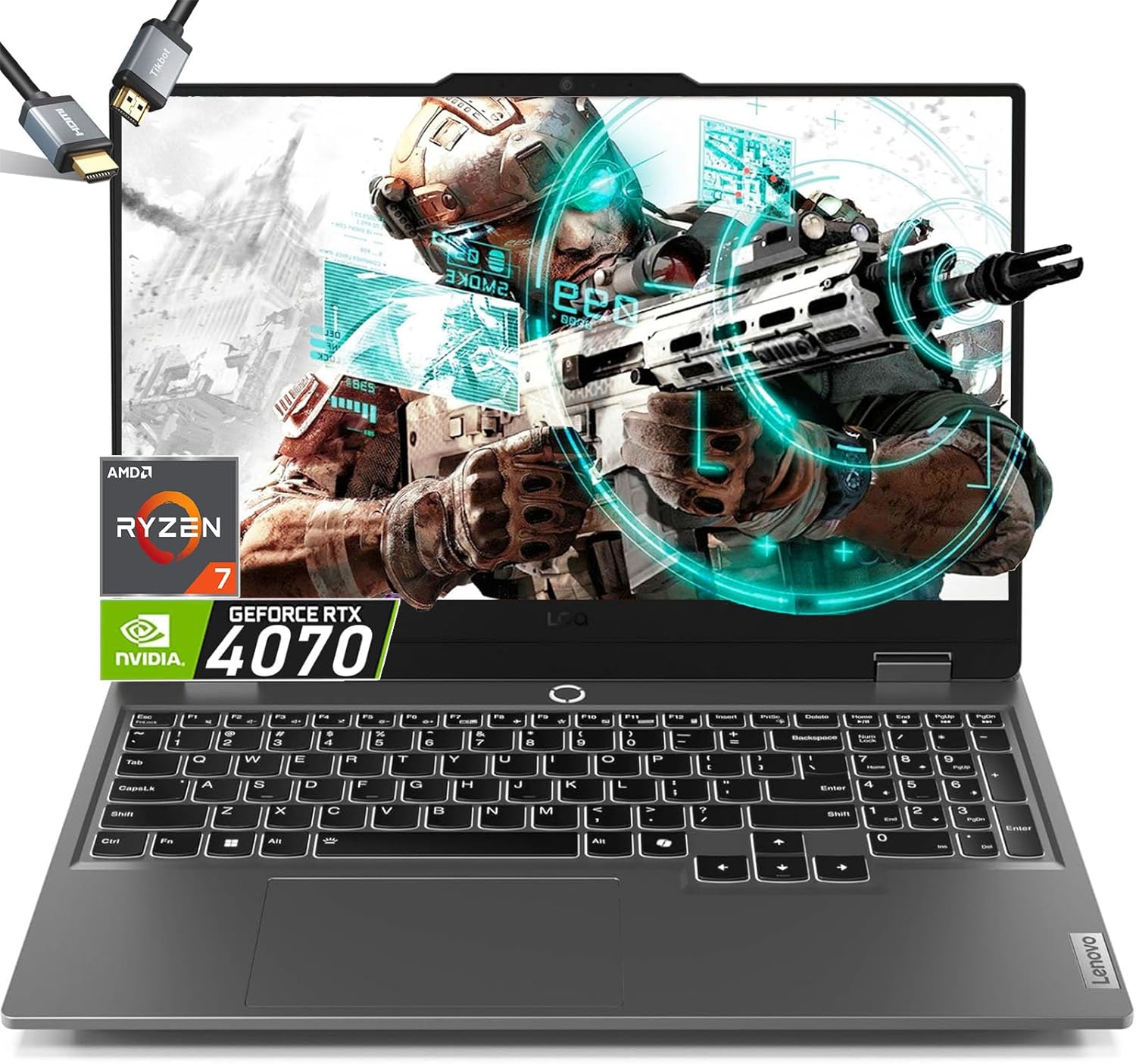 Lenovo LOQ 15.6 Gaming Laptop RTX 4070 – AMD Ryzen 7 7435HS Beat i7-12650H – 32GB DDR5 RAM -2TB PCIe SSD -Backlit Keyboard – FHD Display G-SYNC – Windows 11 – Computadora Gamer PC – 2024 – HDMI Cable