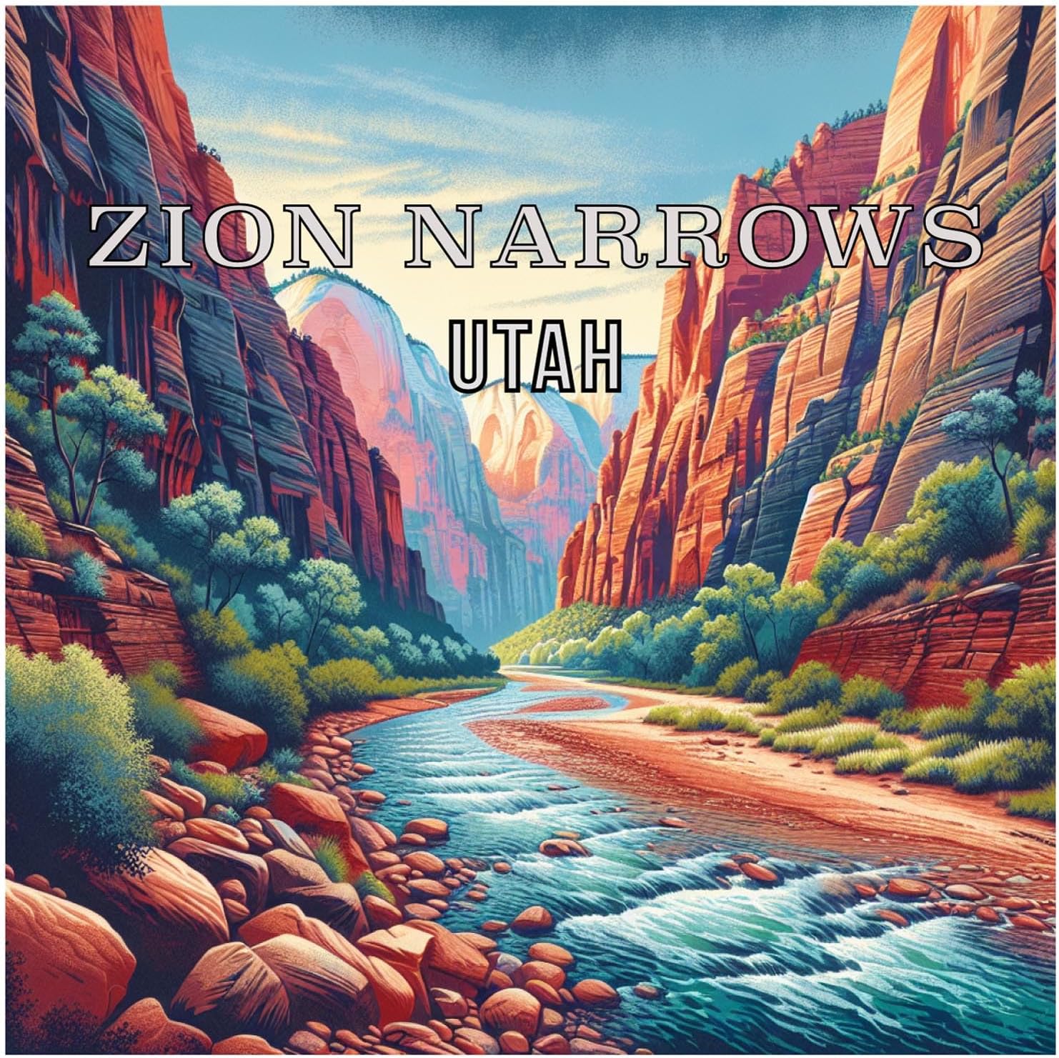 Zion Narrows Utah Souvenir Fridge Magnet 6 Inch – Premium Die-Cut Refrigerator Magnet with Iconic Landmarks