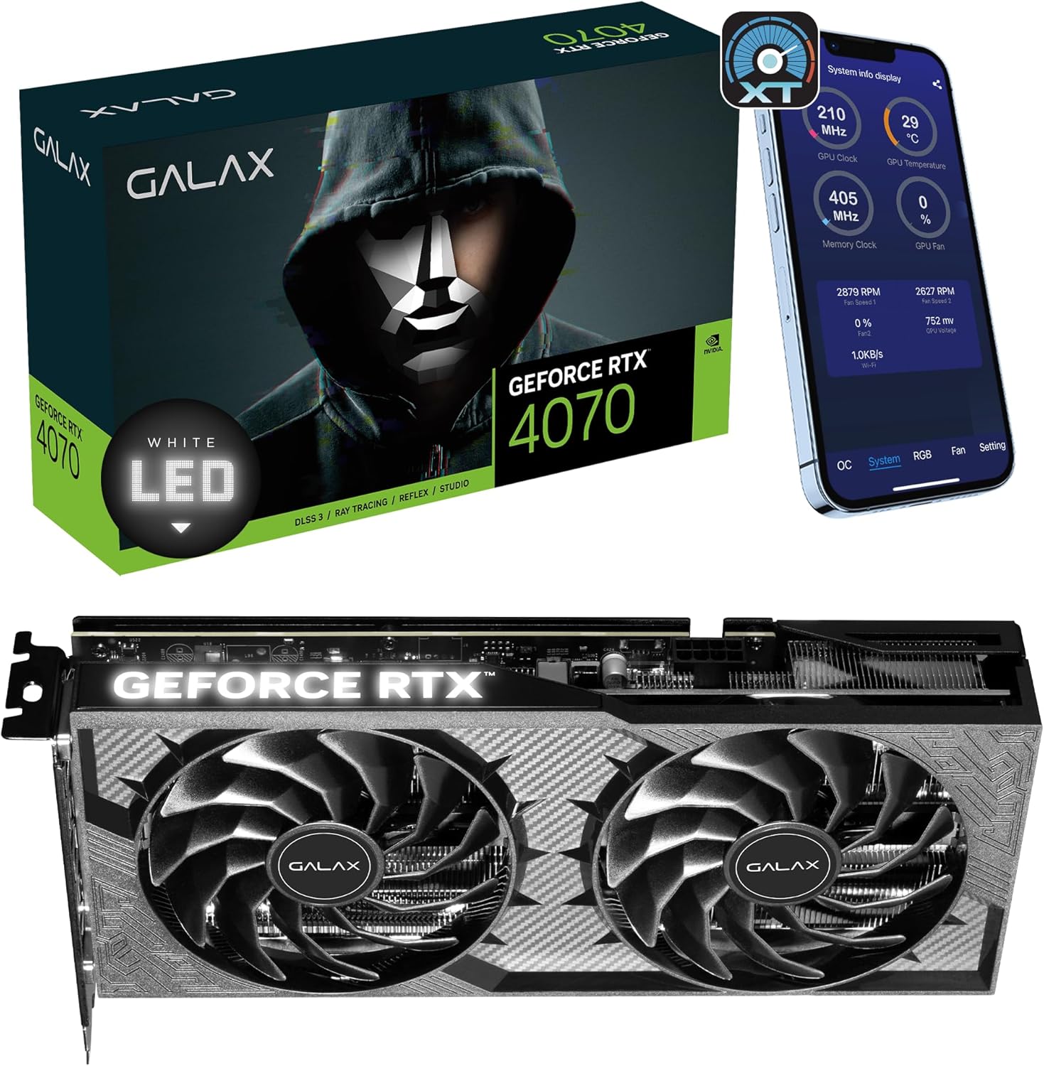 GALAX GeForce RTX 4070 1-Click OC 2X V2, Xtreme Tuner App Control, 12GB, GDDR6X, 192-bit, DP*3/HDMI 2.1/DLSS 3/Gaming Graphics Card