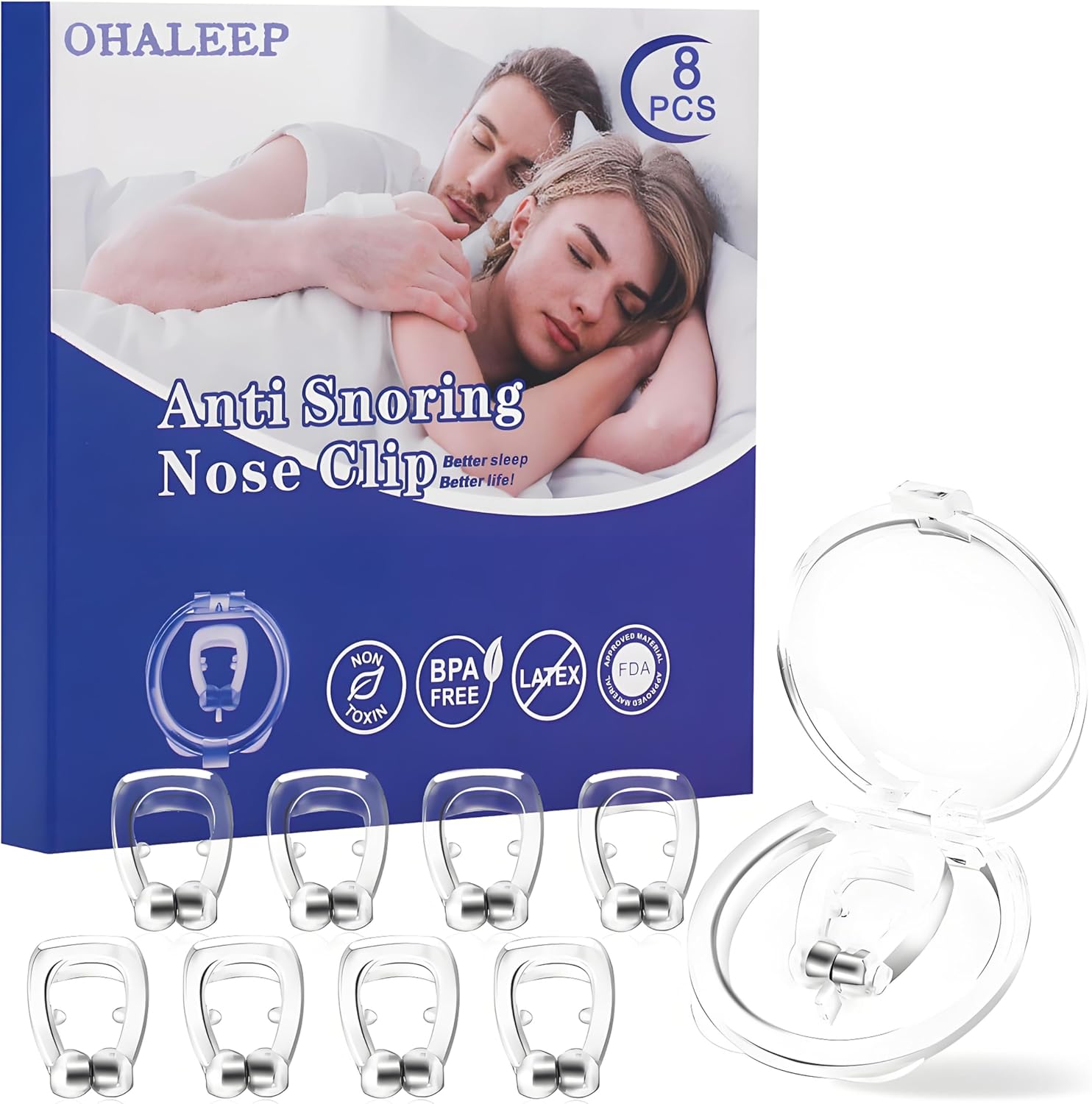 Anti Snoring Devices,Snore Stopper with Adjustable Magnet, Silicone Nose Clip Stop Snoring, Effective to Relieve Snoring, Snoring Solution Comfortable and Quieter Sleep, Clear, M