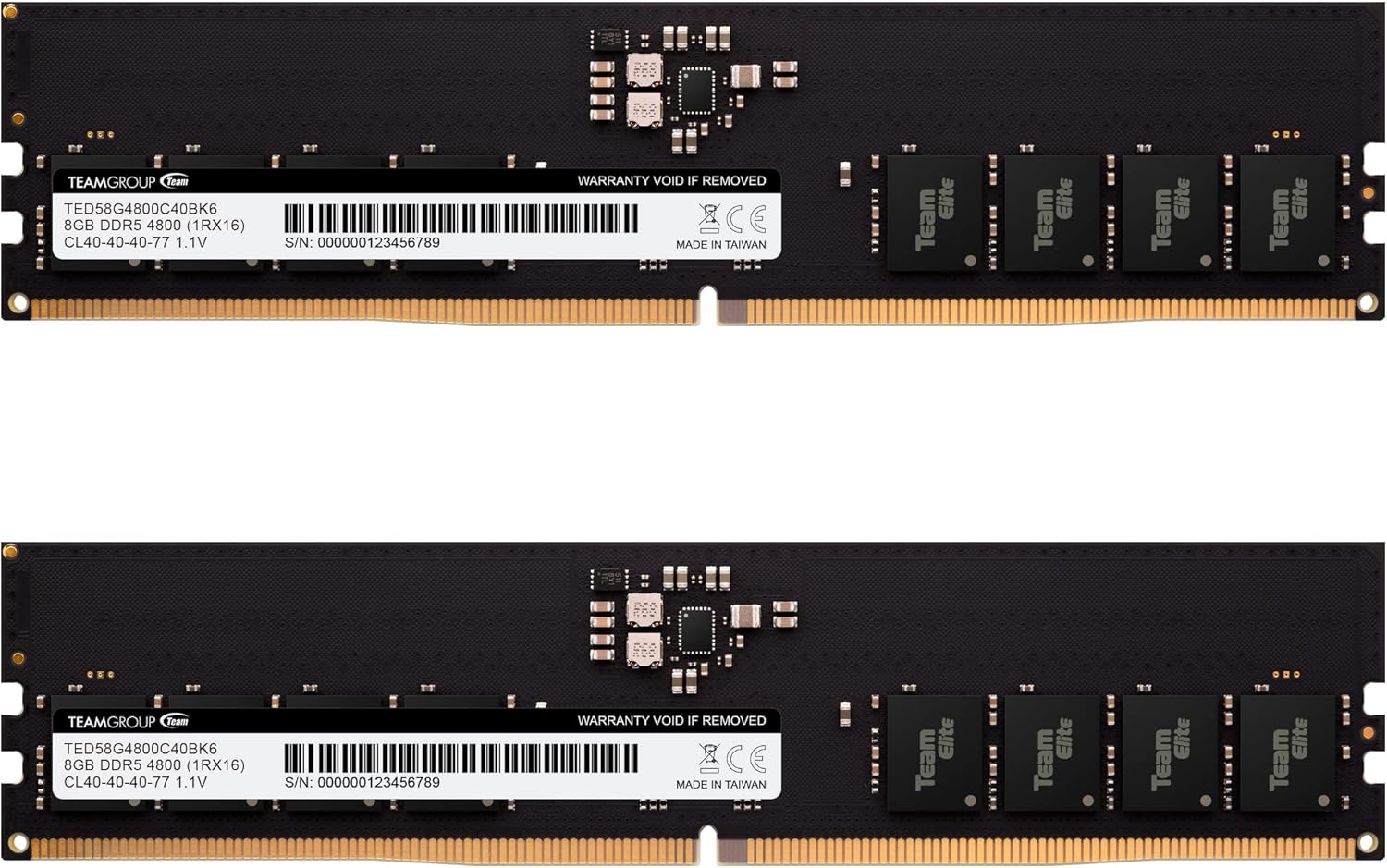 TEAMGROUP Elite DDR5 16GB Kit (2x8GB) 4800MHz (PC5-38400) CL40 Non-ECC Unbuffered 1.1V UDIMM 288 Pin PC Computer Desktop Memory Module Ram Upgrade – TED516G4800C40DC01