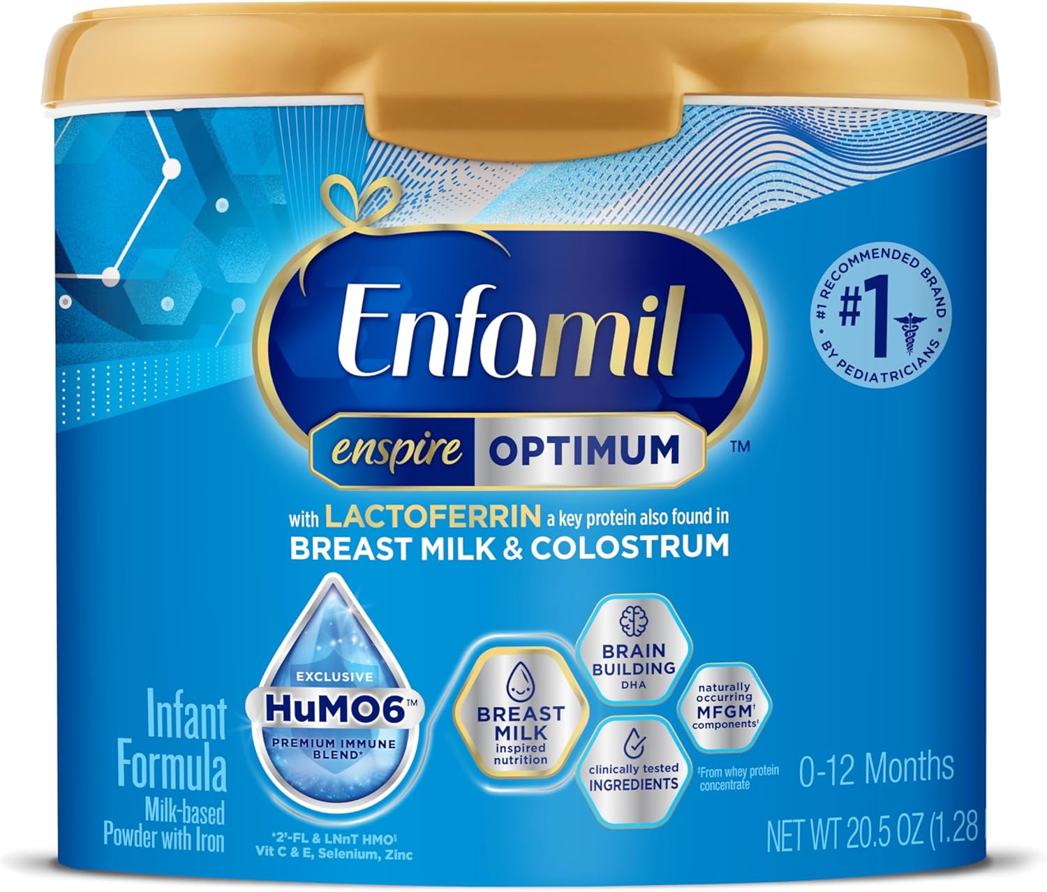 Enfamil Enspire Optimum Baby Formula, with Immune-Supporting Lactoferrin, Our Closest Formula to Breast Milk, Brain Building DHA, Dual Prebiotics, Infant Formula Powder, Baby Milk, 20.5 Oz