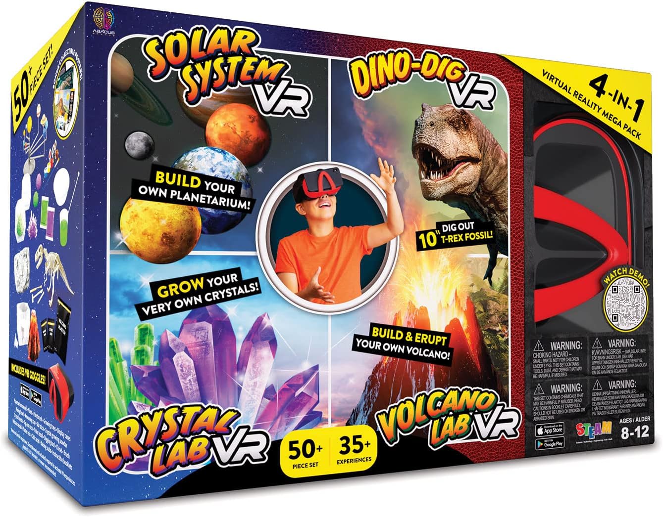 Virtual Reality 4 in 1 Deluxe VR Lab – Illustrated Interactive VR Book and STEM Learning Activity Set (Solar System, Dino-Dig, Crystal and Volcano) – for Ages 8 and Up