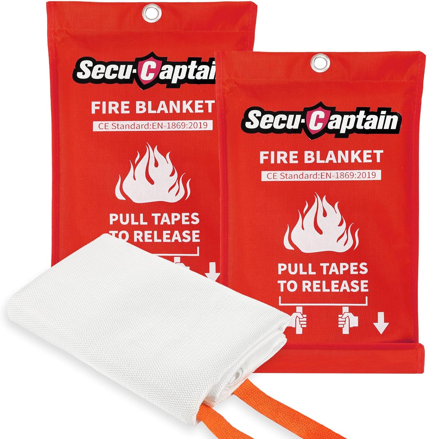 SecuCaptain Emergency Fire Blanket for Home and Kitchen – 2 Pack 40″x40″ Flame Suppression Fiberglass Fire Blankets for House Camping Car Office Warehouse Emergency Survival Safety