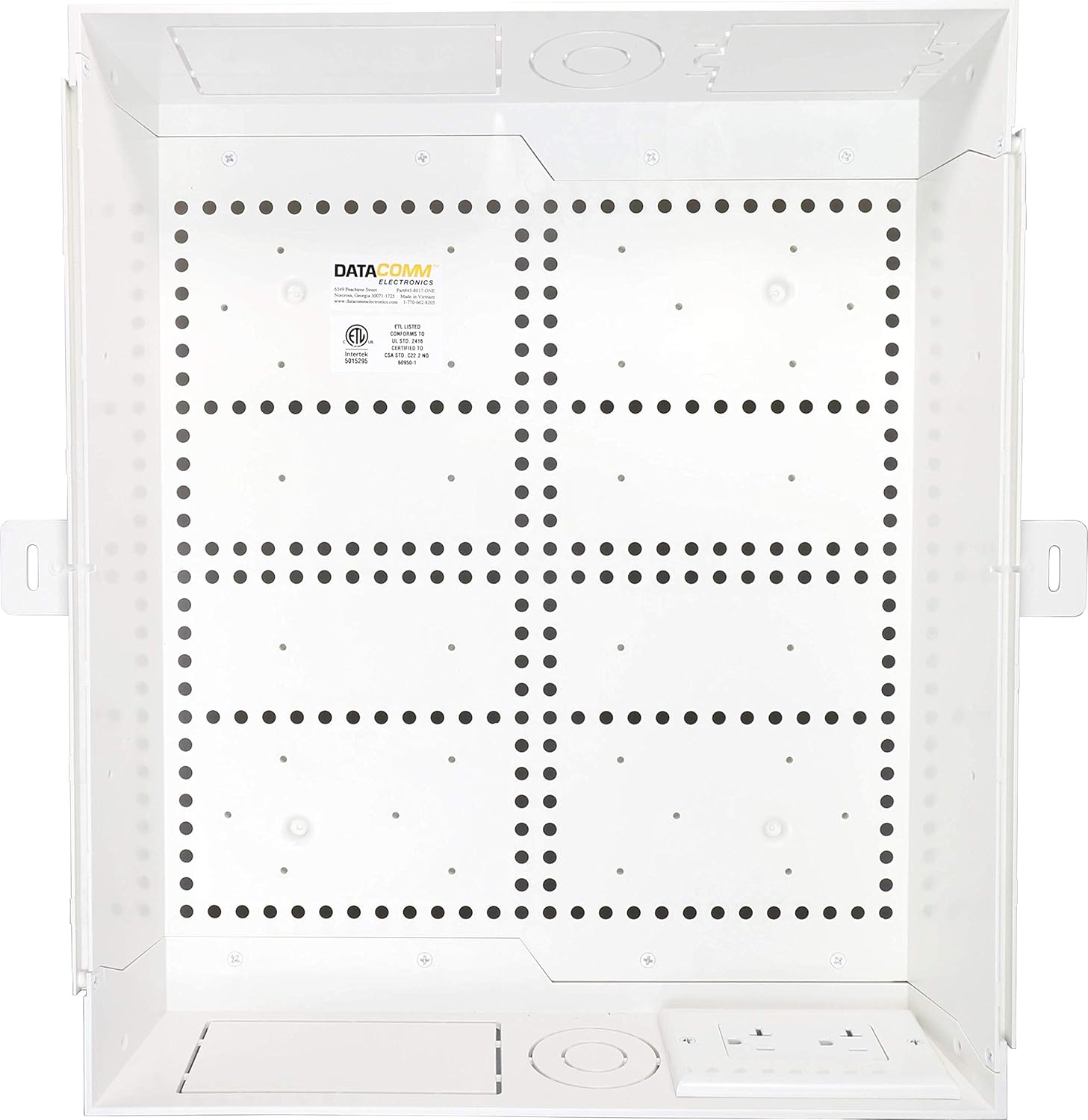 DATA COMM Electronics 45-8031-1C Recessed Media Box Outlet – Integrated Duplex 20A Commercial Receptacle, TV Wall-Mount, Streamlined Cable & Cord Management, Home & Office