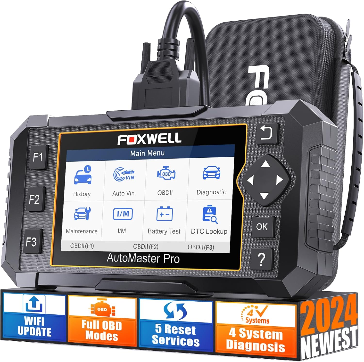 FOXWELL NT614 Elite Car Scanner, 2024 Engine Airbag Transmission ABS Scan Tool with 5 Services ABS Bleeding, SAS Calibration, EPB Throttle Oil Light Reset Tool, Live Data OBD2 Scanner Diagnostic Tool