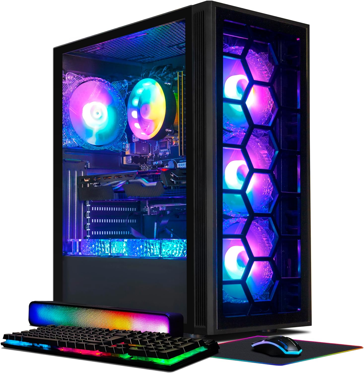 STGAubron Gaming PC Desktop, GeForce RTX 2060 6G GDDR6, Intel Core I7 3.4 GHz up to 3.9 GHz, 16G RAM, 512G SSD, WiFi, BT 5.0, RGB Fan x6, RGB Mouse Pad, RGB BT Sound Bar, Windows 10 Home