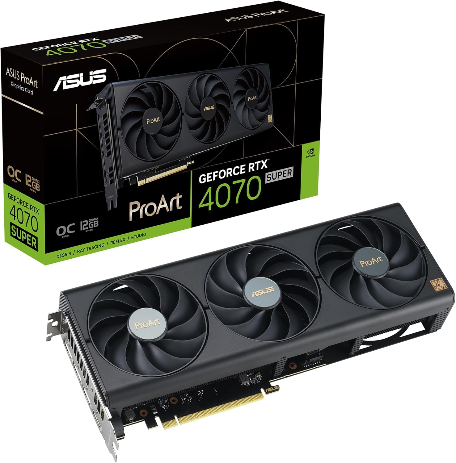 ASUS ProArt GeForce RTX 4070 Super OC Edition Graphics Card (PCIe 4.0, 12GB GDDR6X, DLSS 3, HDMI 2.1a, DisplayPort 1.4a)