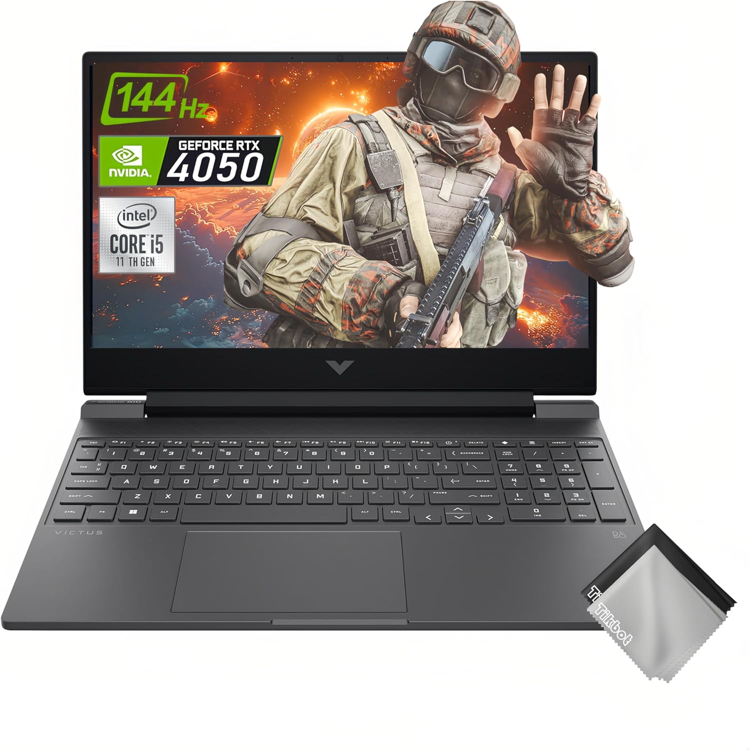 HP Victus 15.6-inch FHD 144Hz Gaming Laptop， Intel Core i5-13420H， NVIDIA GeForce RTX 4050 6GB，Wi-Fi 6，Bluetooth 5.3 ，Win11 Home，w/Cloth (32GB RAM | 1TB PCIe SSD)