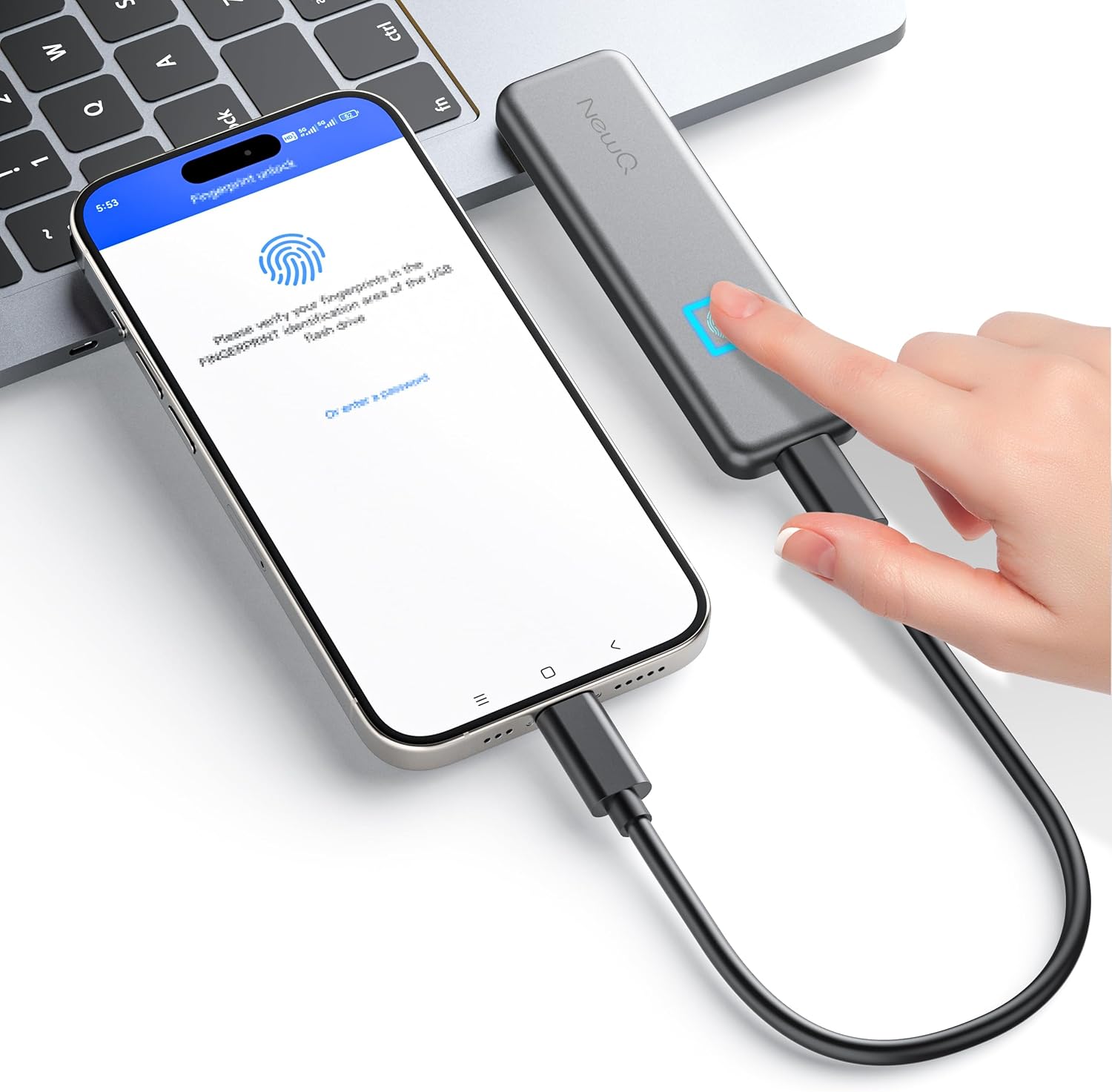 NEWQ Fingerprint External SSD for Phone: 1 TB Touch Solid State Drive Portable Storage Hard Drive Disk Device with Fast Transfer Speed for iOS & Android & Mac & Windows Phone | Laptop | PC | iPad Pro