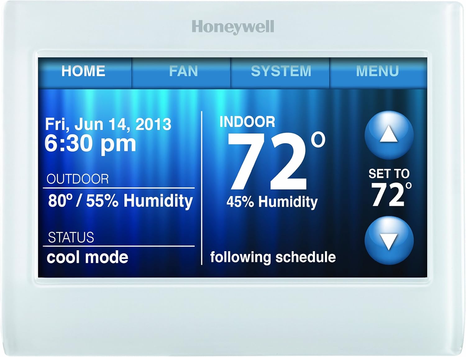 Honeywell TH9320WF5003 Wi-Fi 9000 Color Touch Screen Programmable Thermostat, 3.5 x 4.5 Inch, White, ‘Requires C Wire”