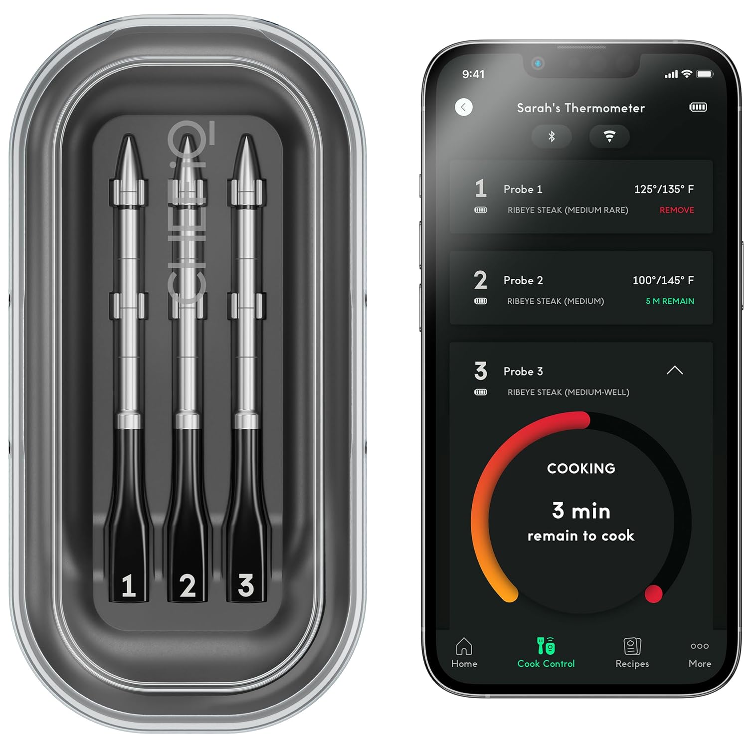 CHEF iQ Sense Smart Wireless Meat Thermometer with 3 Ultra-Thin Probes, Unlimited Range Bluetooth Meat Thermometer, Digital Food Thermometer for Remote Monitoring of BBQ Grill, Oven