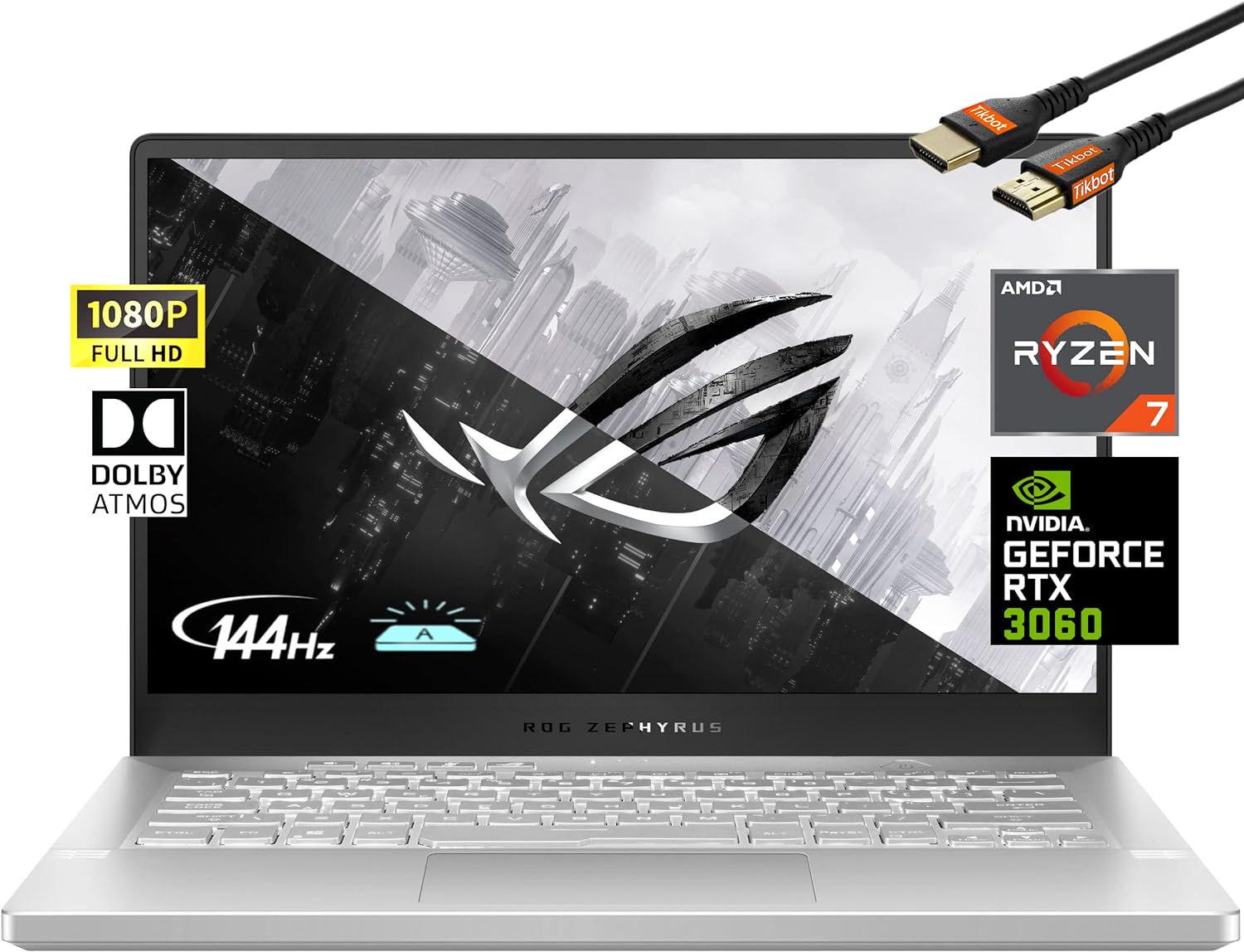 Asus 2022 ROG Zephyrus 14” Flagship Gaming Laptop, AMD Ryzen 7 5800HS(8 Cores), GeForce RTX 3060 6GB GDDR6, 144Hz 100 Percent sRGB Pantone, Backlit Keyboard, White (40GB RAM 2TB PCIe SSD)