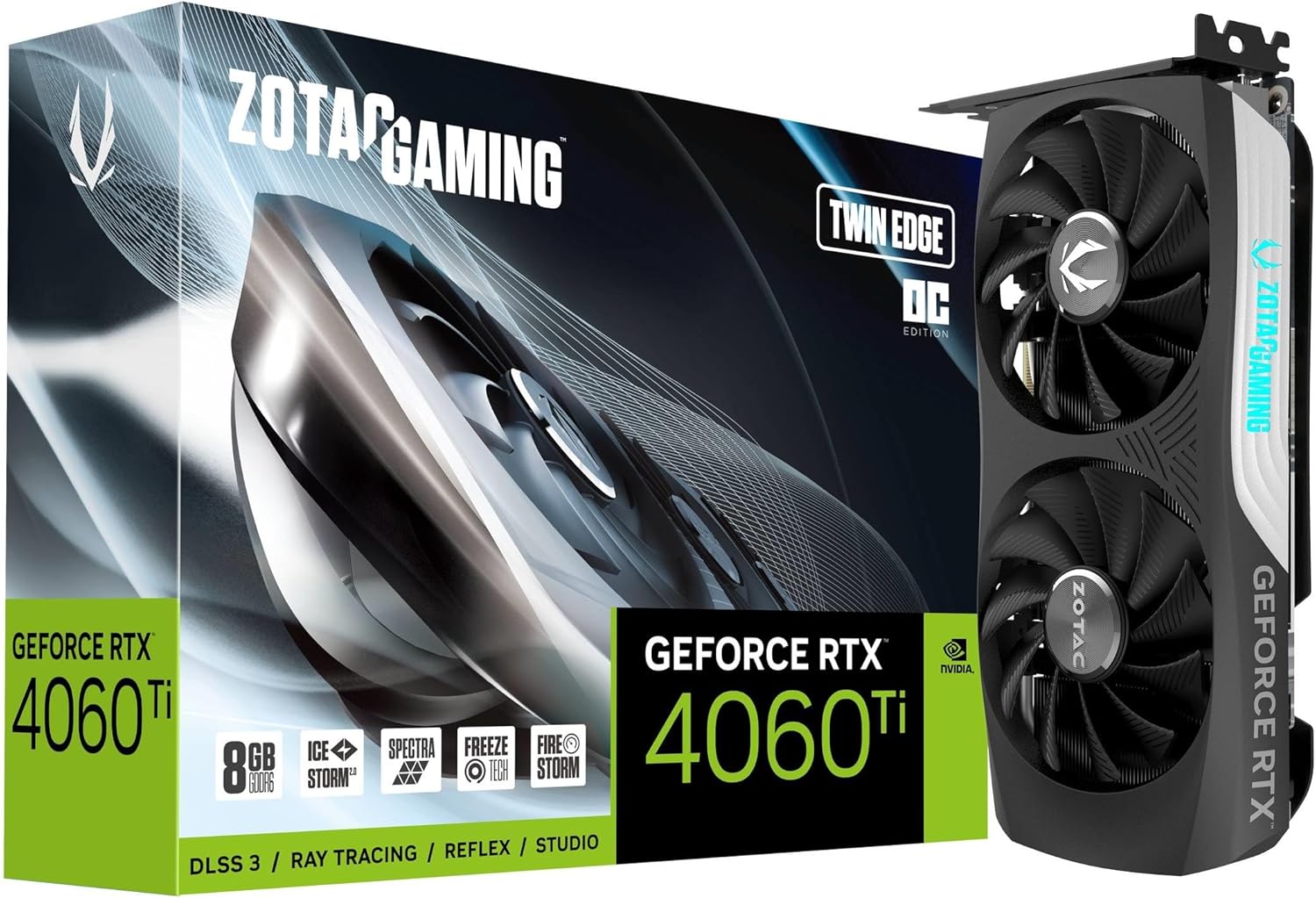 ZOTAC Gaming GeForce RTX 4060 Ti 8GB Twin Edge OC DLSS 3 8GB GDDR6 128-bit 18 Gbps PCIE 4.0 Compact Gaming Graphics Card, IceStorm 2.0 Advanced Cooling, Spectra RGB Lighting, ZT-D40610H-10M