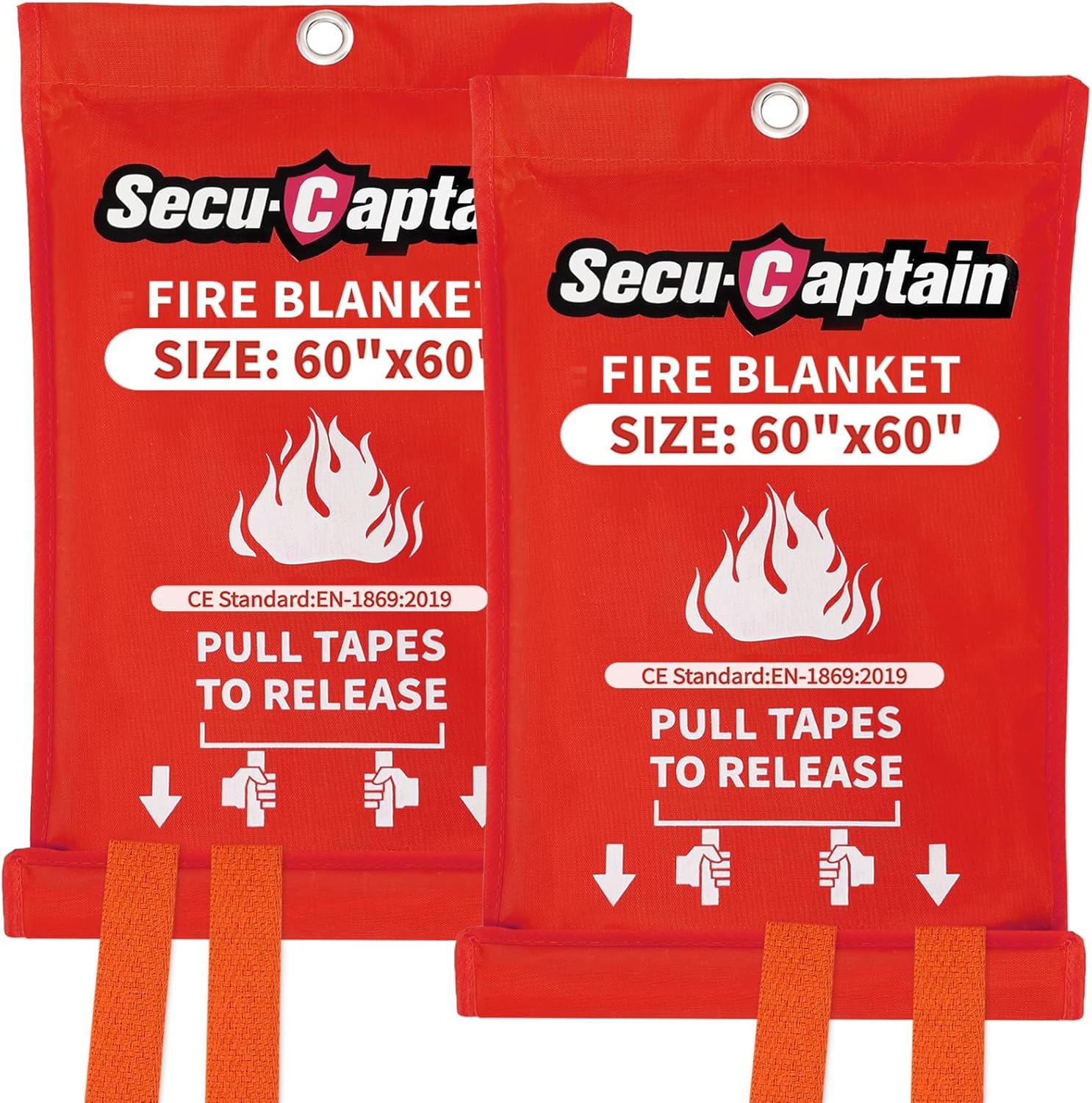 SecuCaptain Emergency Fire Blanket for Home – 2 Pack 60″x60″ X-Large Flame Retardant Blankets with Fireproof Tabs for House Camping Kitchen Fire Protection Survival Safety