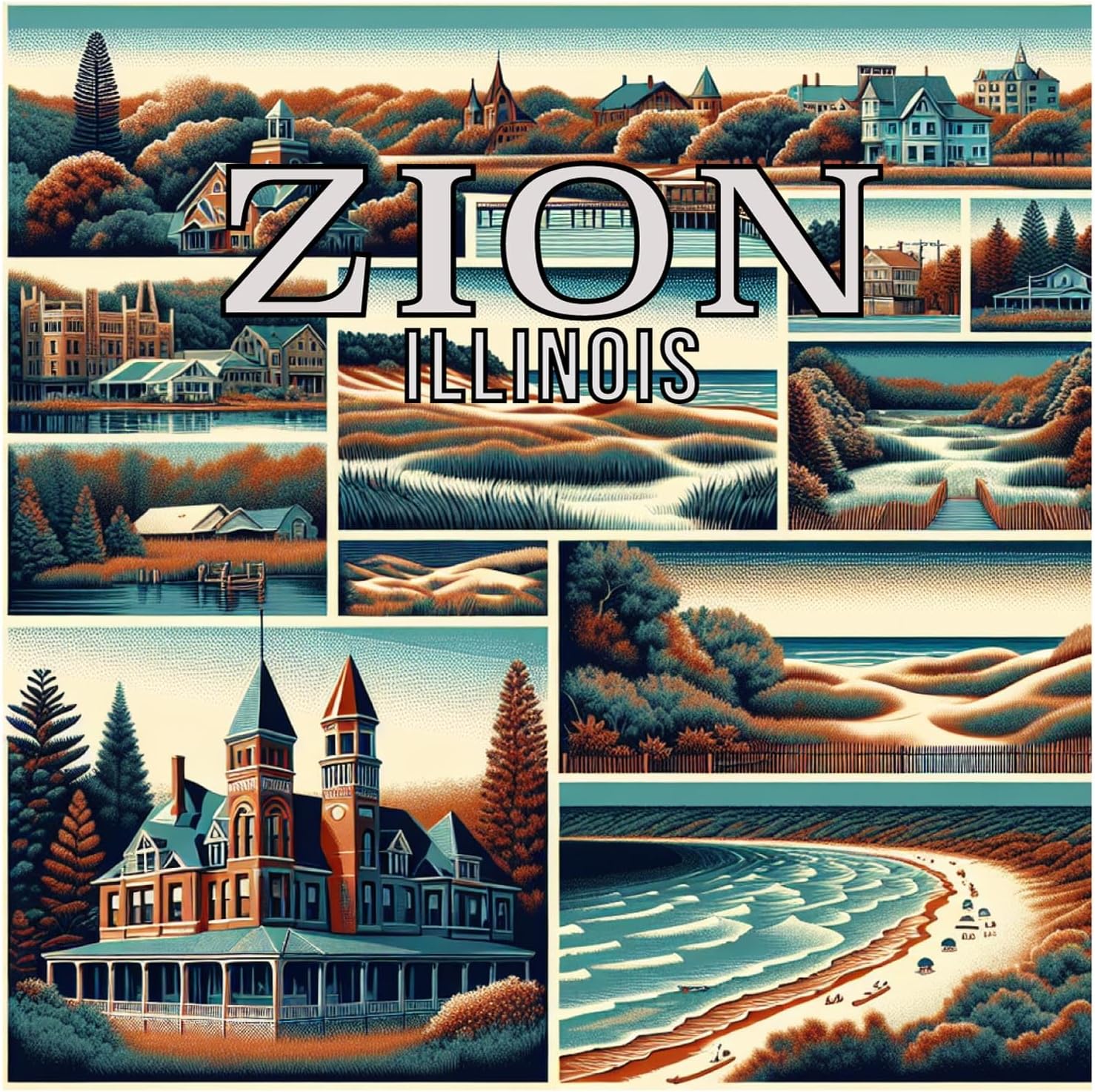 Zion Illinois Souvenir Fridge Magnet 6 Inch – Premium Die-Cut Refrigerator Magnet with Iconic Landmarks