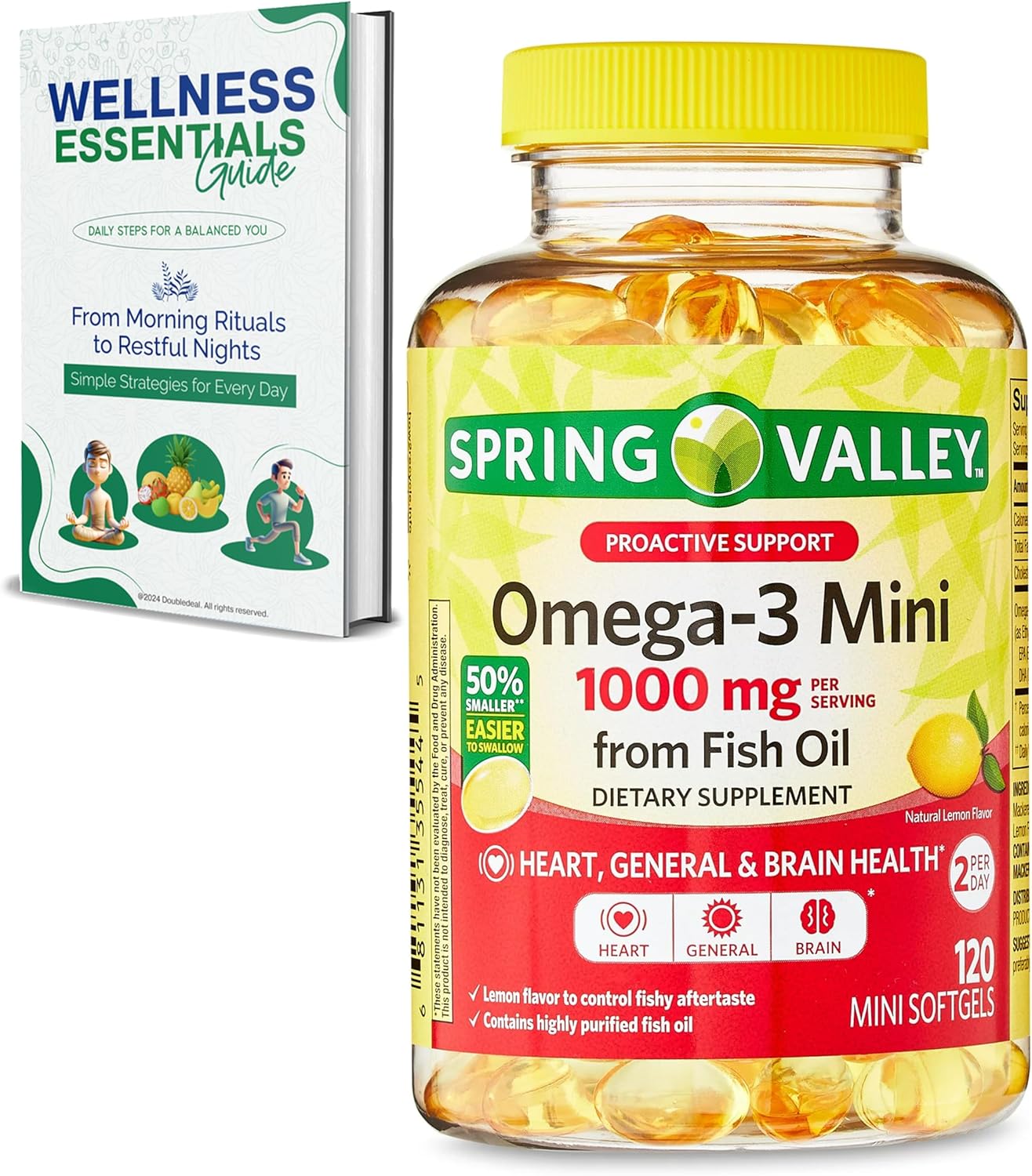 Omega-3 Mini Softgels, 1000mg, 120 Count, Lemon Flavor Flavor, Proactive Support | Omega3 Supplement | Heart Health Supplements, Brain & General Health Support | Highly Purified