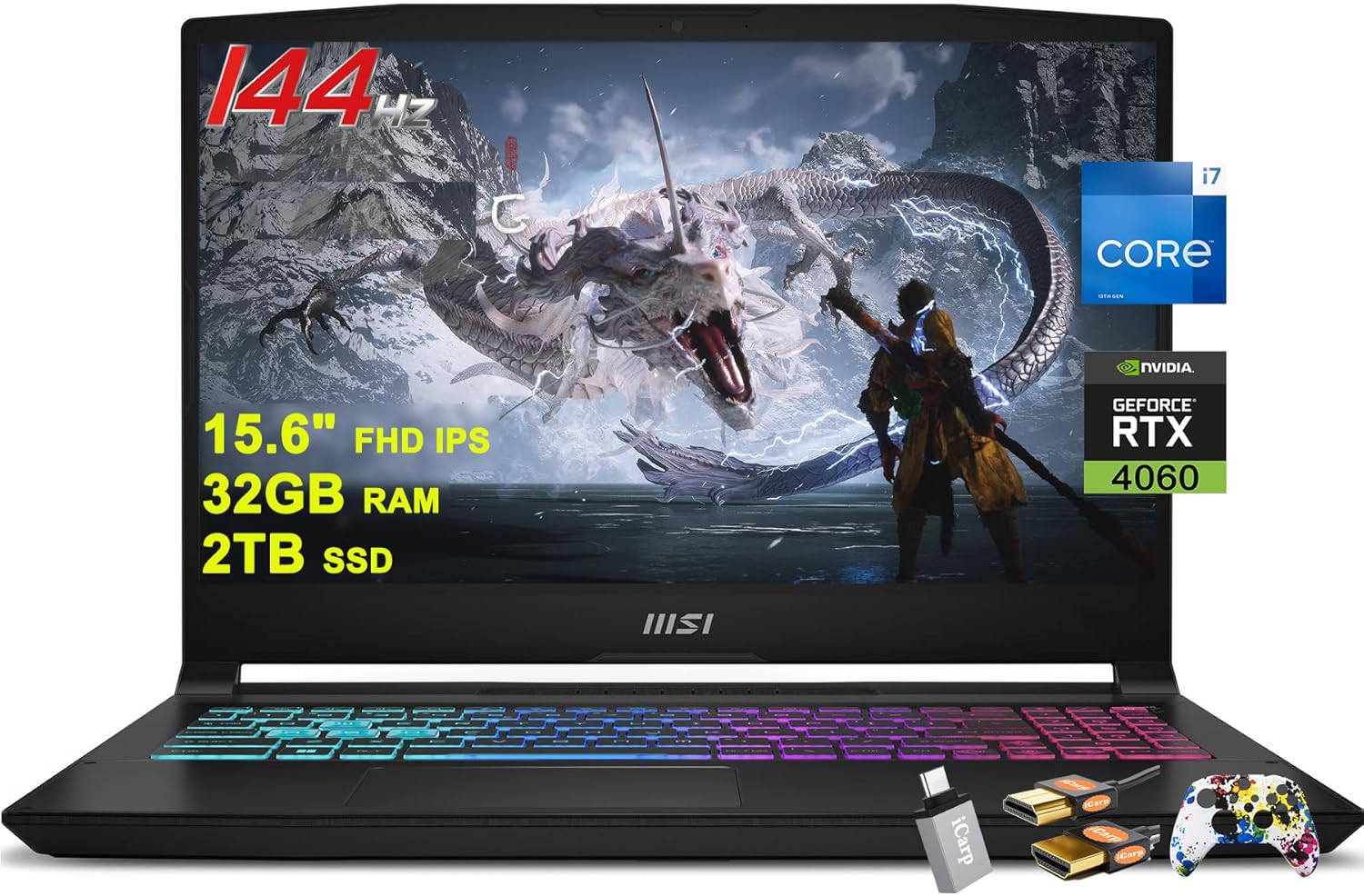 MSI Katana A15 Gaming Laptop 15.6″ FHD IPS 144Hz Intel 10-Core i7-13620H (Beats i9-12900H) 32GB RAM 2TB SSD GeForce RTX 4060 8GB RGB Backlit USB-C Nahimic Win11 w/ICP Accessory