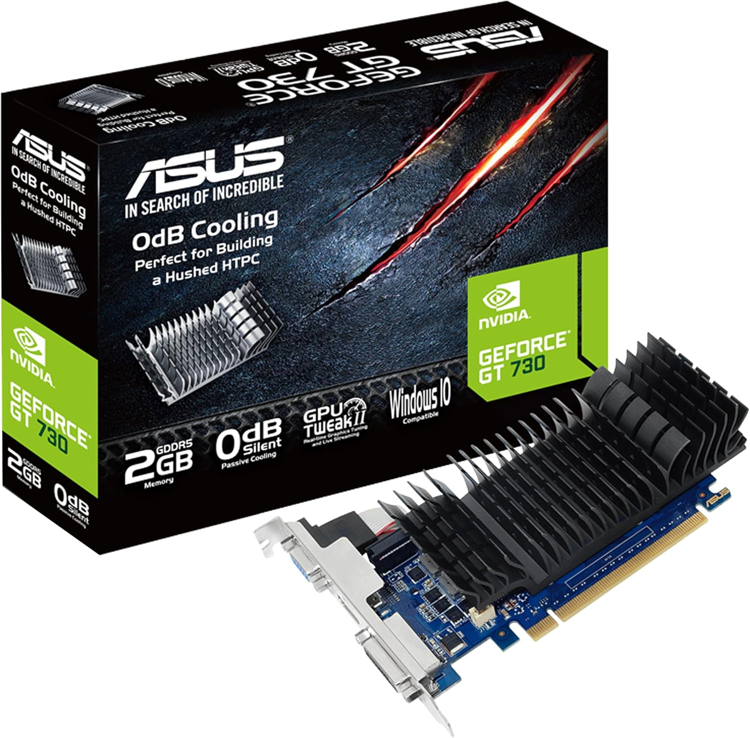 ASUS GeForce GT 730 2GB GDDR5 Low Profile Graphics Card for Silent HTPC Builds (with I/O Port Brackets)