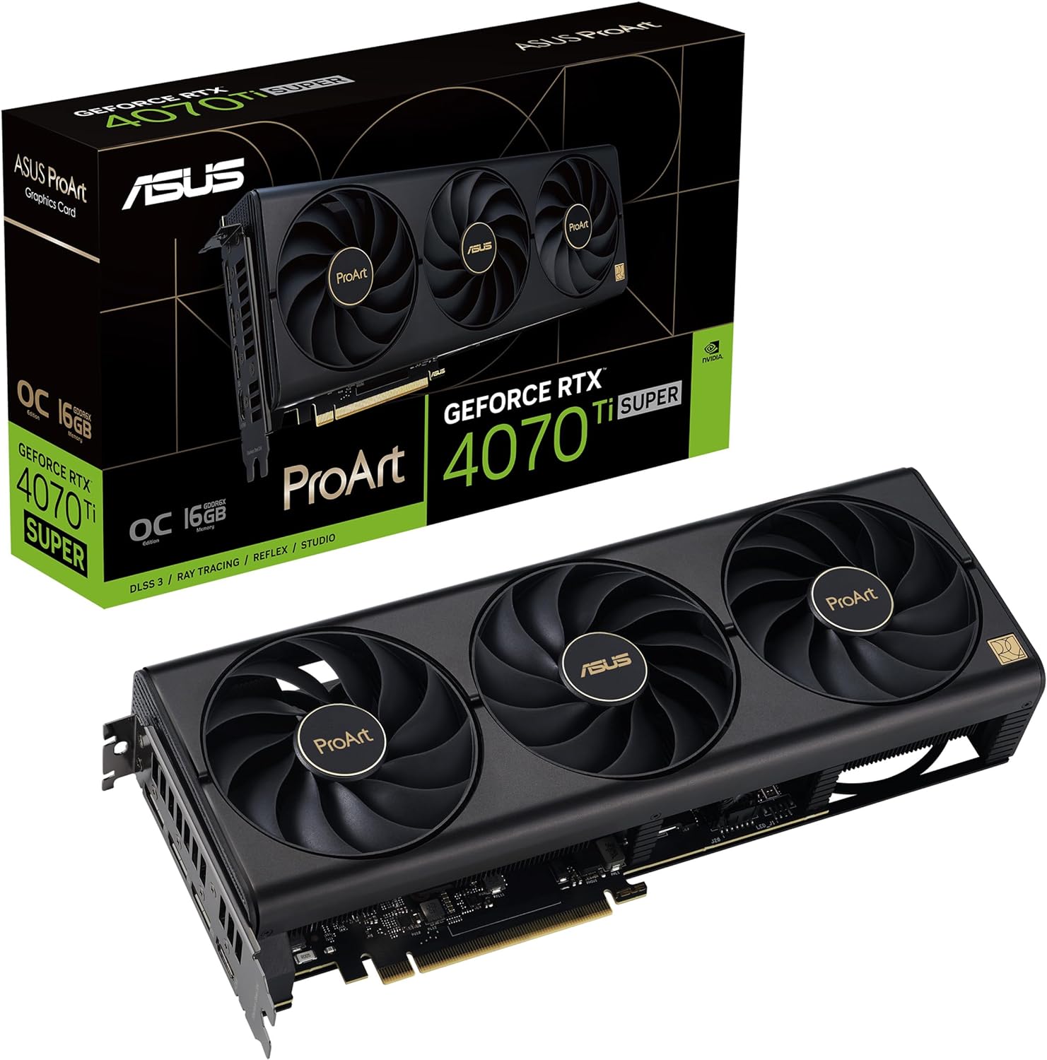 ASUS ProArt GeForce RTX 4070 Ti Super OC Edition Graphics Card (PCIe 4.0, 16GB GDDR6X, DLSS 3, HDMI 2.1a, DisplayPort 1.4a)