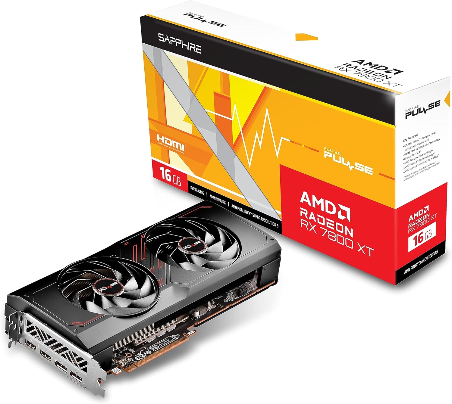 Sapphire 11330-02-20G Pulse AMD Radeon RX 7800 XT Gaming Graphics Card with 16GB GDDR6, AMD RDNA 3