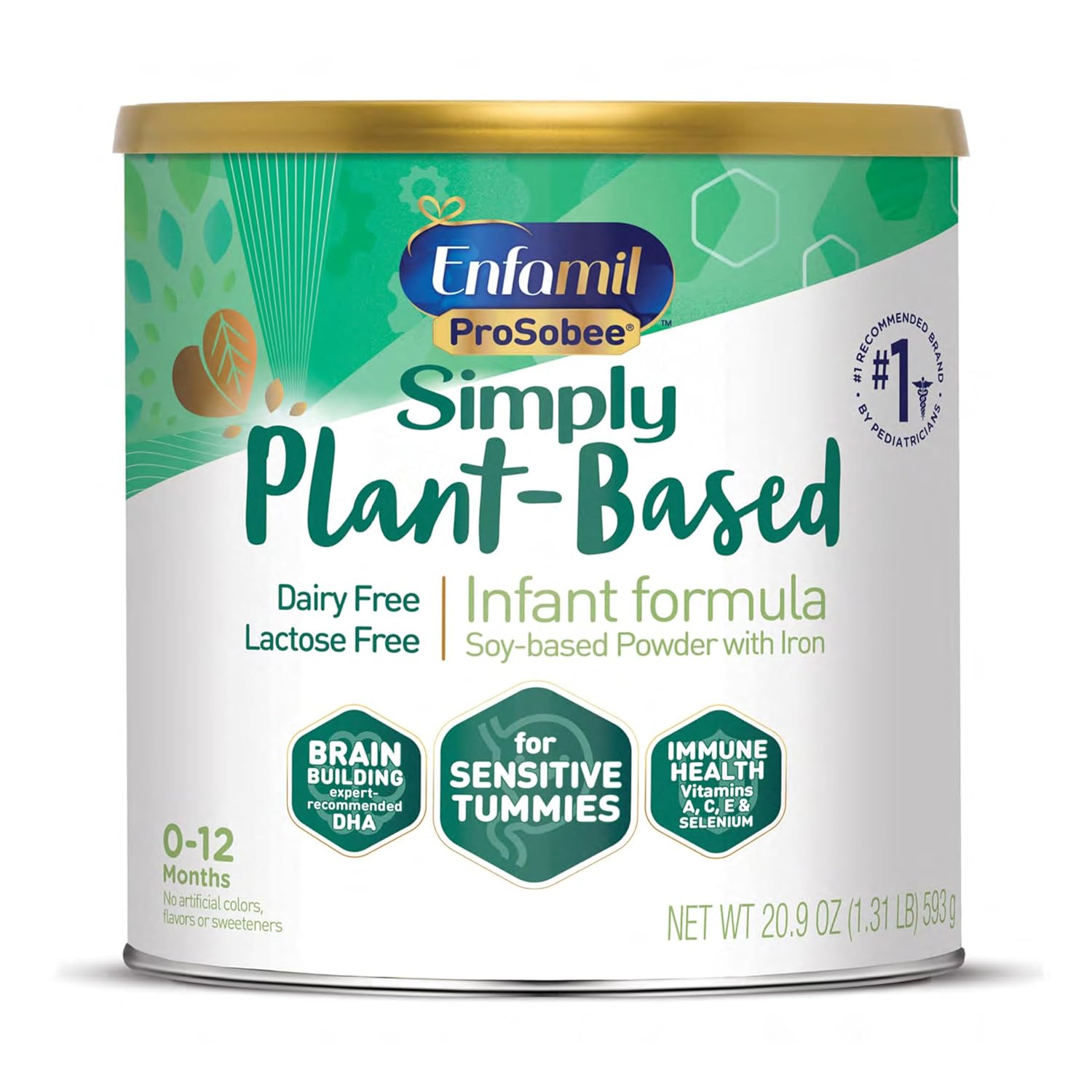 Enfamil Prosobee Plant based Baby Formula, for Sensitive Tummies, Soy-based Plant Sourced Protein, Vitamins for Immune Support, Lactose-free, Milk free, Gluten free, 20.9 Oz Can