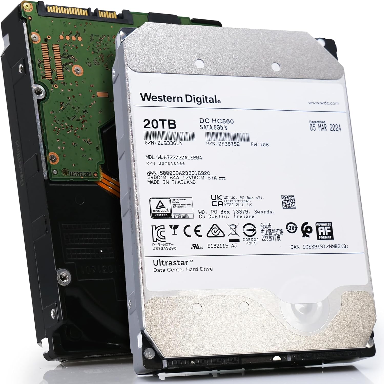 Western Digital WD Ultrastar DC HC560 WUH722020ALE604 20 TB Hard Drive – 3.5 Internal – SATA – Conventional Magnetic Recording [CMR], Mechanical Hard Disk (Renewed)