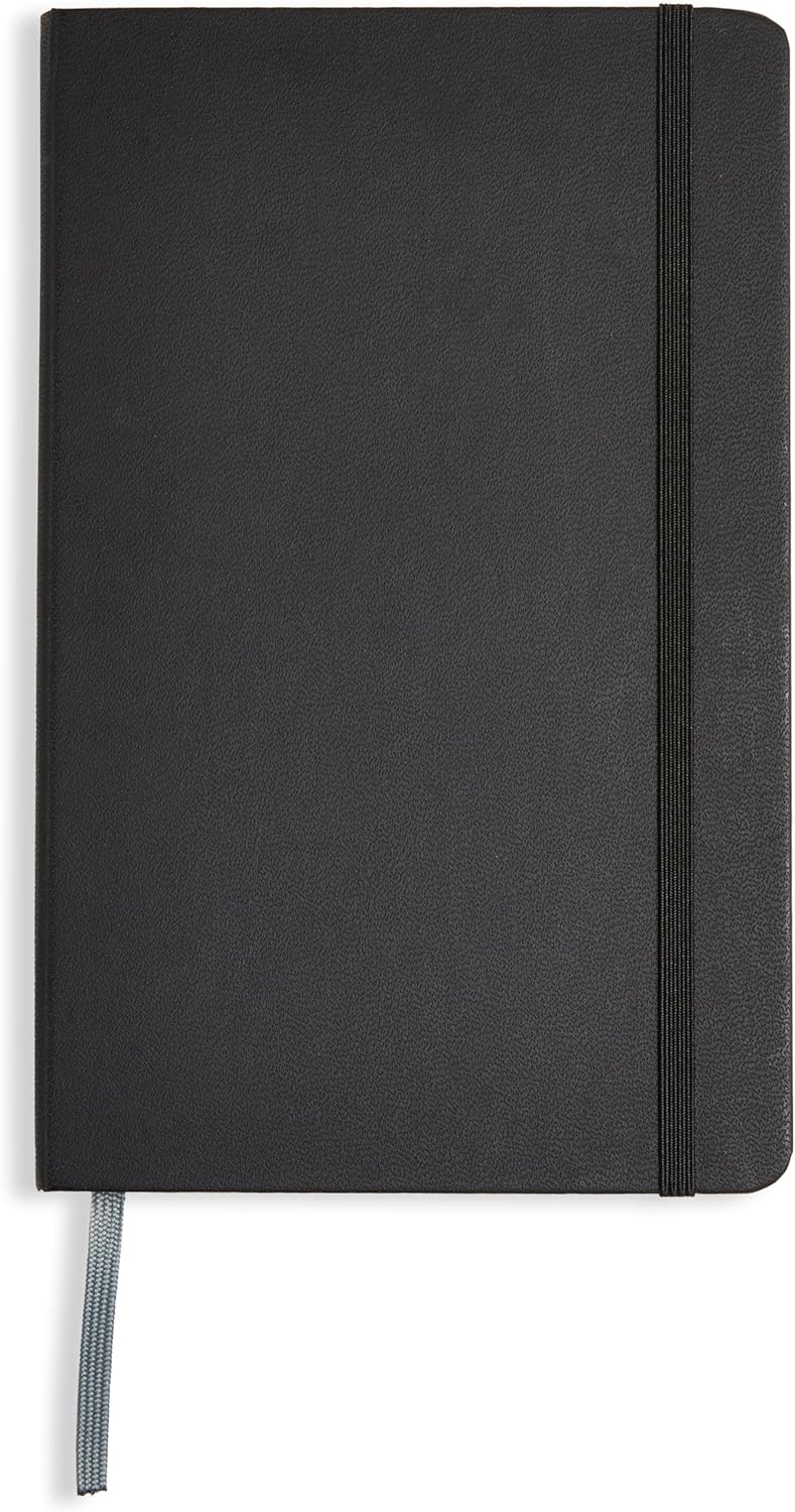 Amazon Basics Classic Lined Notebook, 240 Pages Hardcover, 5 x 8.25-Inch, Black