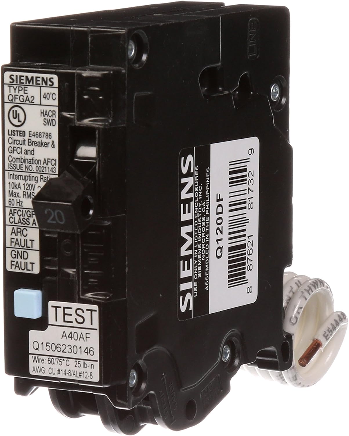 SIEMENS Q120DF 20-Amp Afci/Gfci Dual Function Circuit Breaker, Plug-in Load Center Style