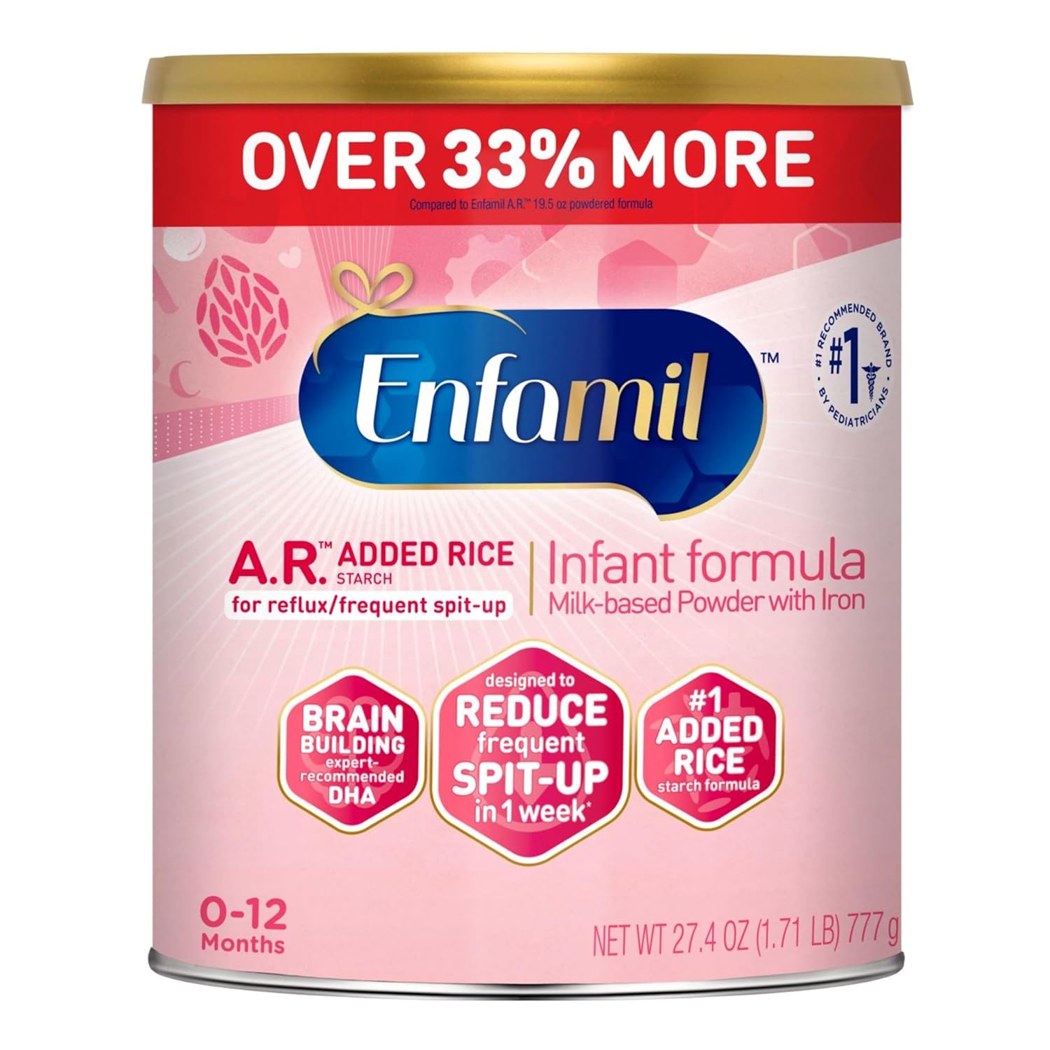 Enfamil A.R. Infant Formula, Clinically Proven to Reduce Reflux & Spit-Up in 1 Week, with Iron, DHA for Brain Development, Probiotics to Support Digestive & Immune Health, Powder Can, 27.4 Oz