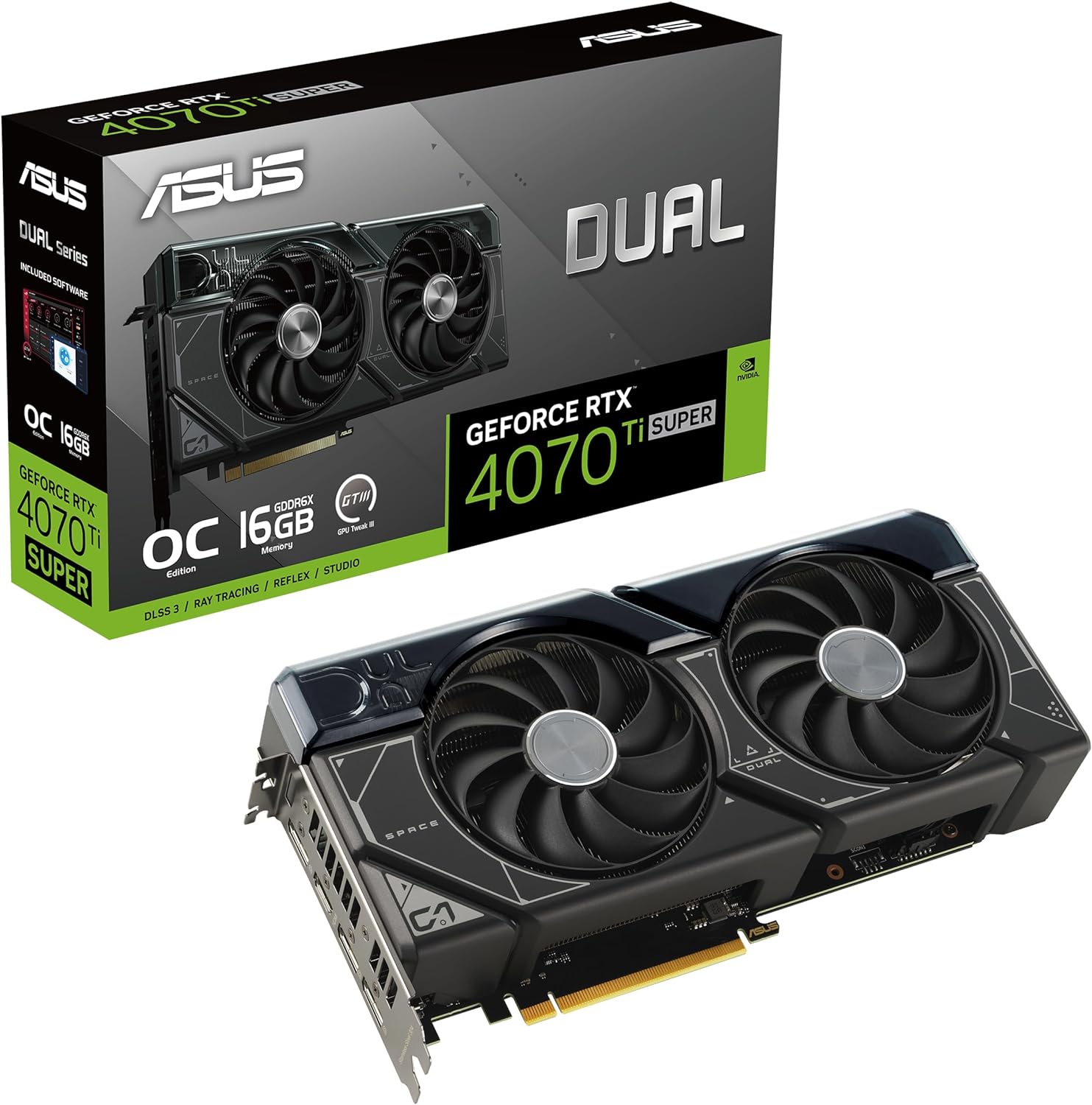 ASUS Dual GeForce RTX 4070 Ti Super OC Edition (PCIe 4.0, 16GB GDDR6X, DLSS 3, HDMI 2.1a, DisplayPort 1.4a, 2.56-Slot Design, Axial-tech Fan Design, 0dB Technology, Auto-Extreme Technology)