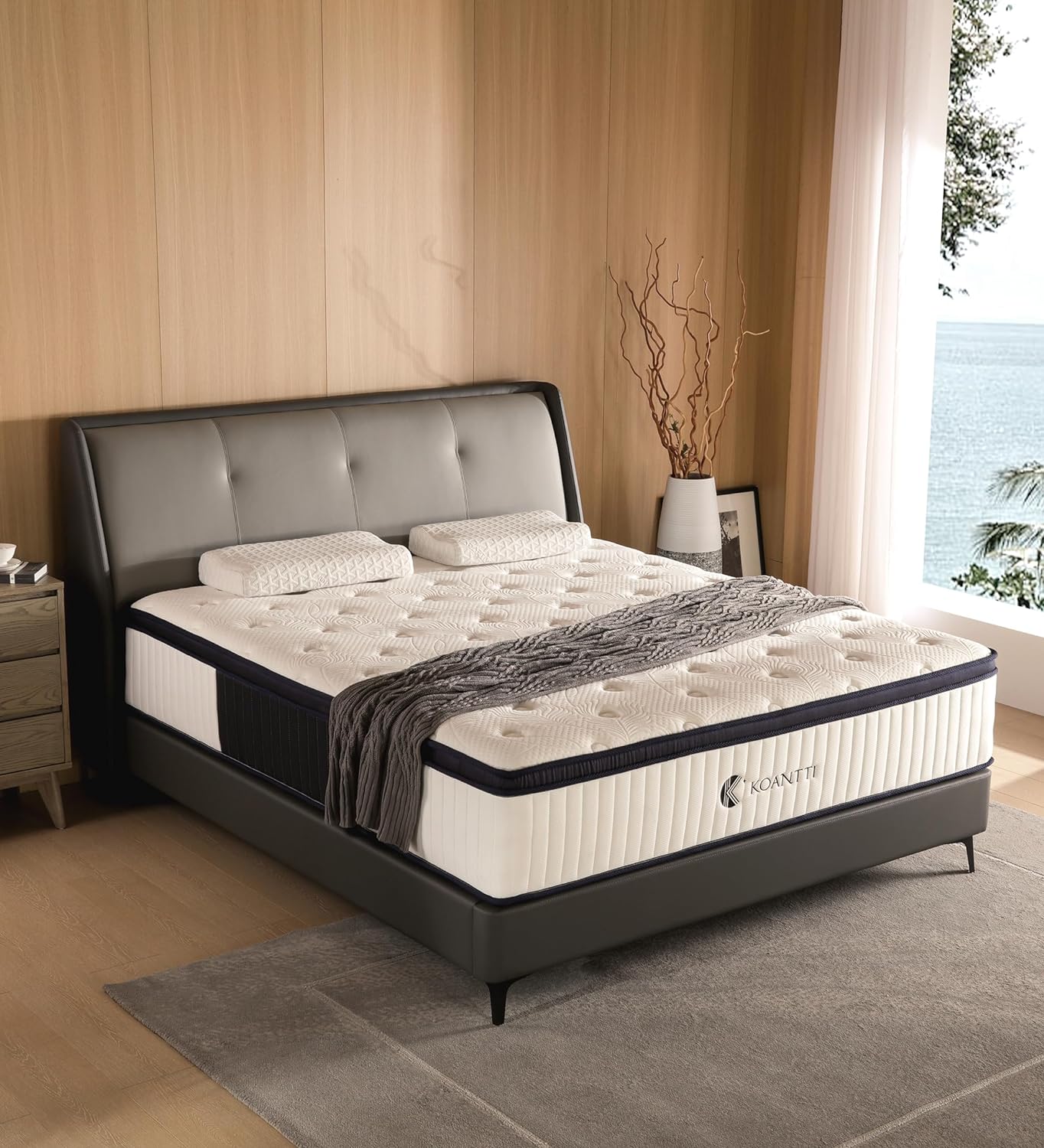 Queen Mattresses,14 Inch Queen Size Mattresses in a Box,Memory Foam Hybrid White & Black Mattress with Provide Support and Improve Sleep Mattresses,Pressure Relief,Medium Firm.