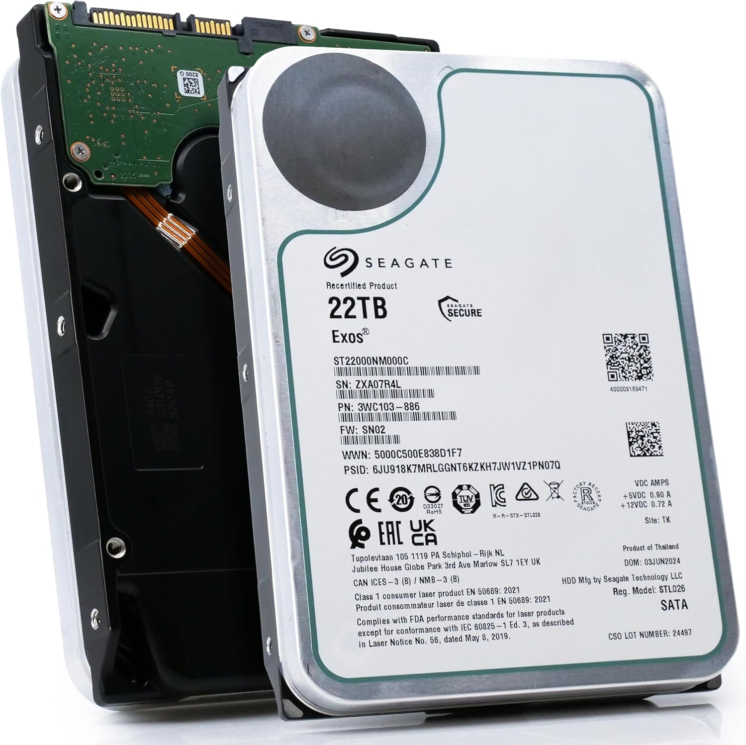 Seagate Exos 22TB SATA HDD 6Gb/s 7200RPM 3.5-inch Enterprise Hard Drive (ST22000NM000C) (Renewed)