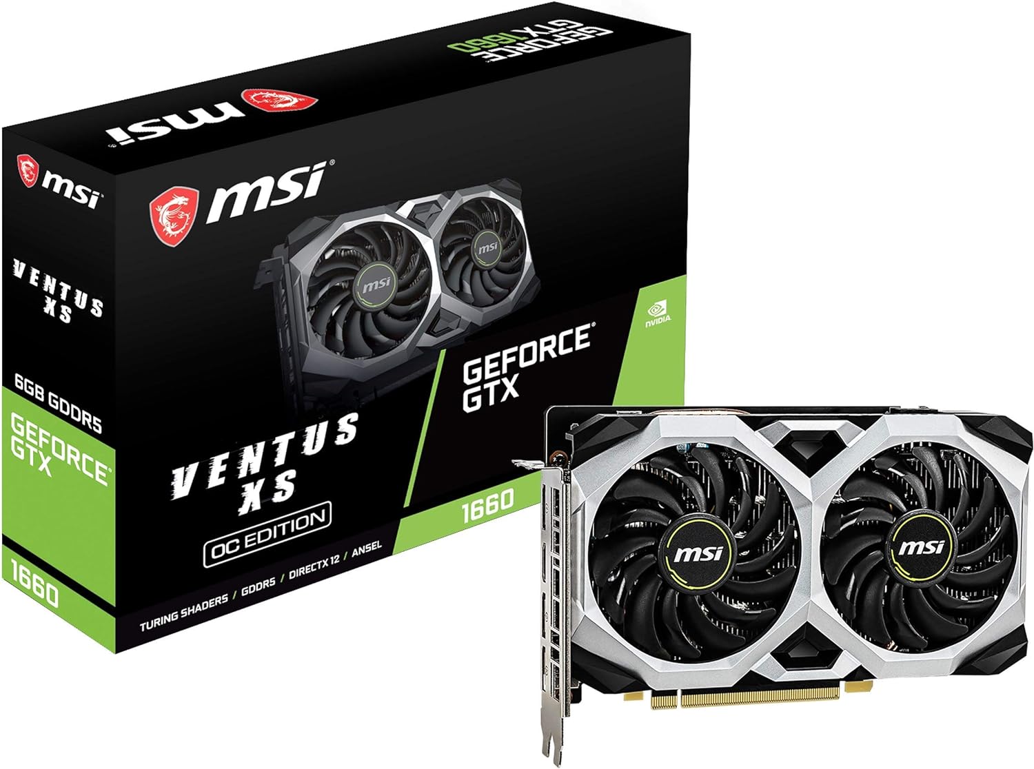 MSI GeForce GTX 1660 VENTUS XS 6G OC Gaming Graphics Card 192-Bit HDMI/DP 6GB GDRR5 HDCP Support DirectX 12 Dual Fan VR Ready OC, NVIDIA GPU Video Card for PC Gaming, Computer Graphics Cards (Renewed)