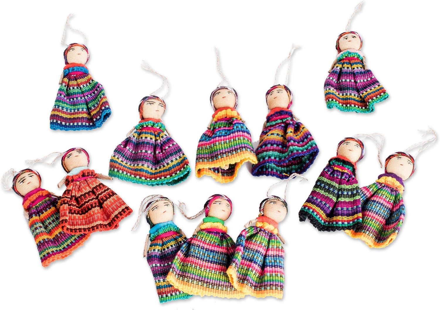 NOVICA Traditional Worry Dolls From Guatemala With Cotton Storage Bag, 3 Inch, ‘Worry Doll Dancers’ (Set Of 12)