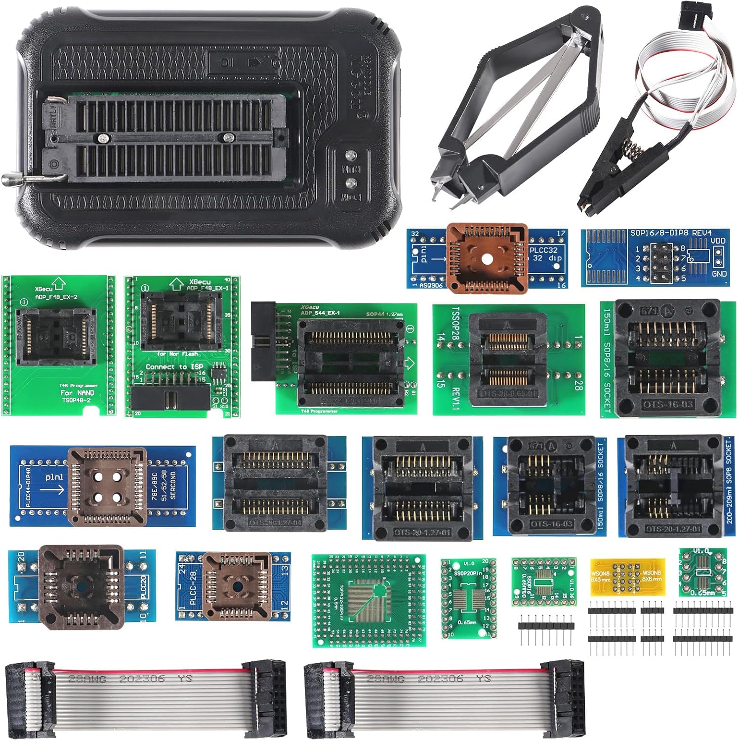 T48 (TL866-3G) Programmer Support 34000+ ICS for SPI/Nor/NAND Flash/EMMC BGA/TSOP/SOP/PLCC (T48 Programmer Host+19 Adapter)