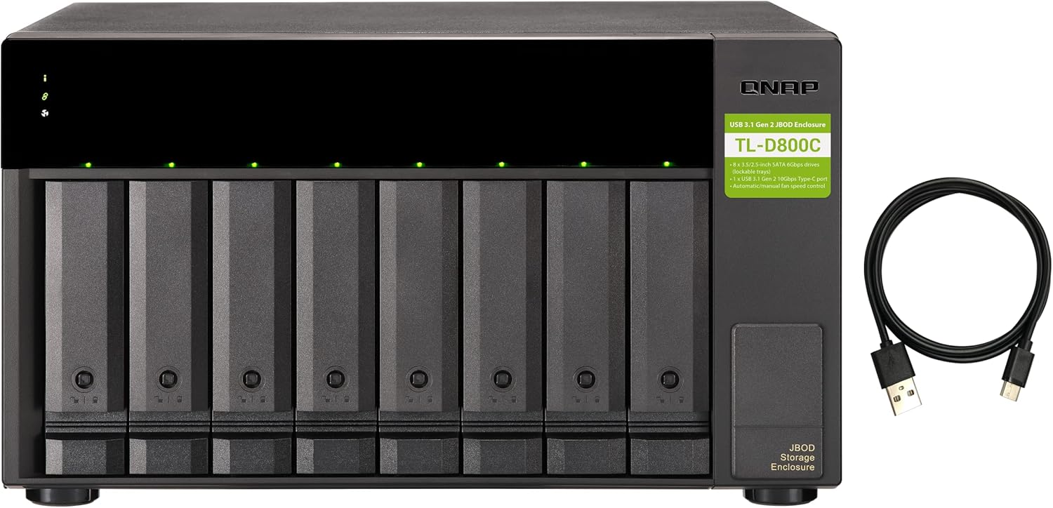 QNAP TL-D800C 8 Bay Desktop JBOD Storage Enclosure with USB 3.2 Gen 2 Type-C Connectivity