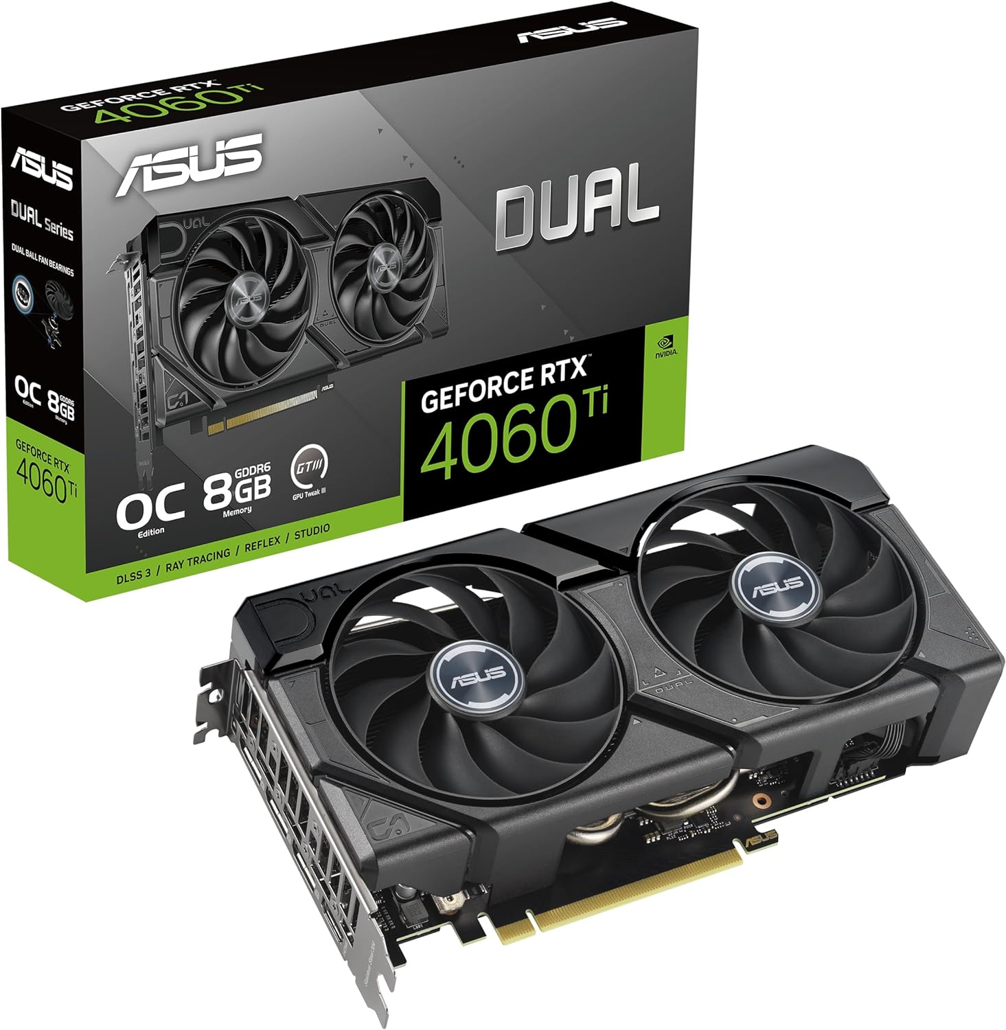 ASUS Dual GeForce RTX 4060 Ti EVO OC Edition 8GB GDDR6 (PCIe 4.0, 8GB GDDR6, DLSS 3, HDMI 2.1a, DisplayPort 1.4a, Axial-tech fan design, 0dB technology, Protective Backplate, Auto-Extreme Technology)