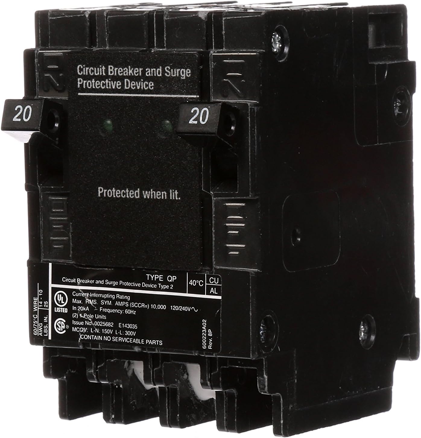 Siemens QSA2020SPD Whole House Surge Protection with Two 20-Amp Circuit Breakers for Use Only on Siemens Panels