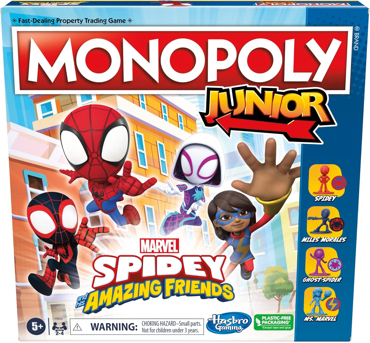 Hasbro Gaming Monopoly Junior: Marvel Spidey and His Amazing Friends Edition Board Game for Kids Ages 5+, with Artwork from The Animated Series, Kids Board Games