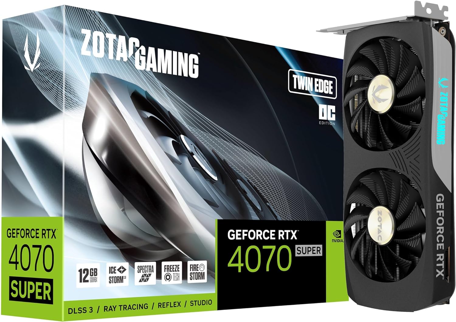 ZOTAC Gaming GeForce RTX 4070 Super Twin Edge OC DLSS 3 12GB GDDR6X 192-bit 21 Gbps PCIE 4.0 Compact Gaming Graphics Card, IceStorm 2.0 Advanced Cooling, Spectra RGB Lighting, ZT-D40720H-10M