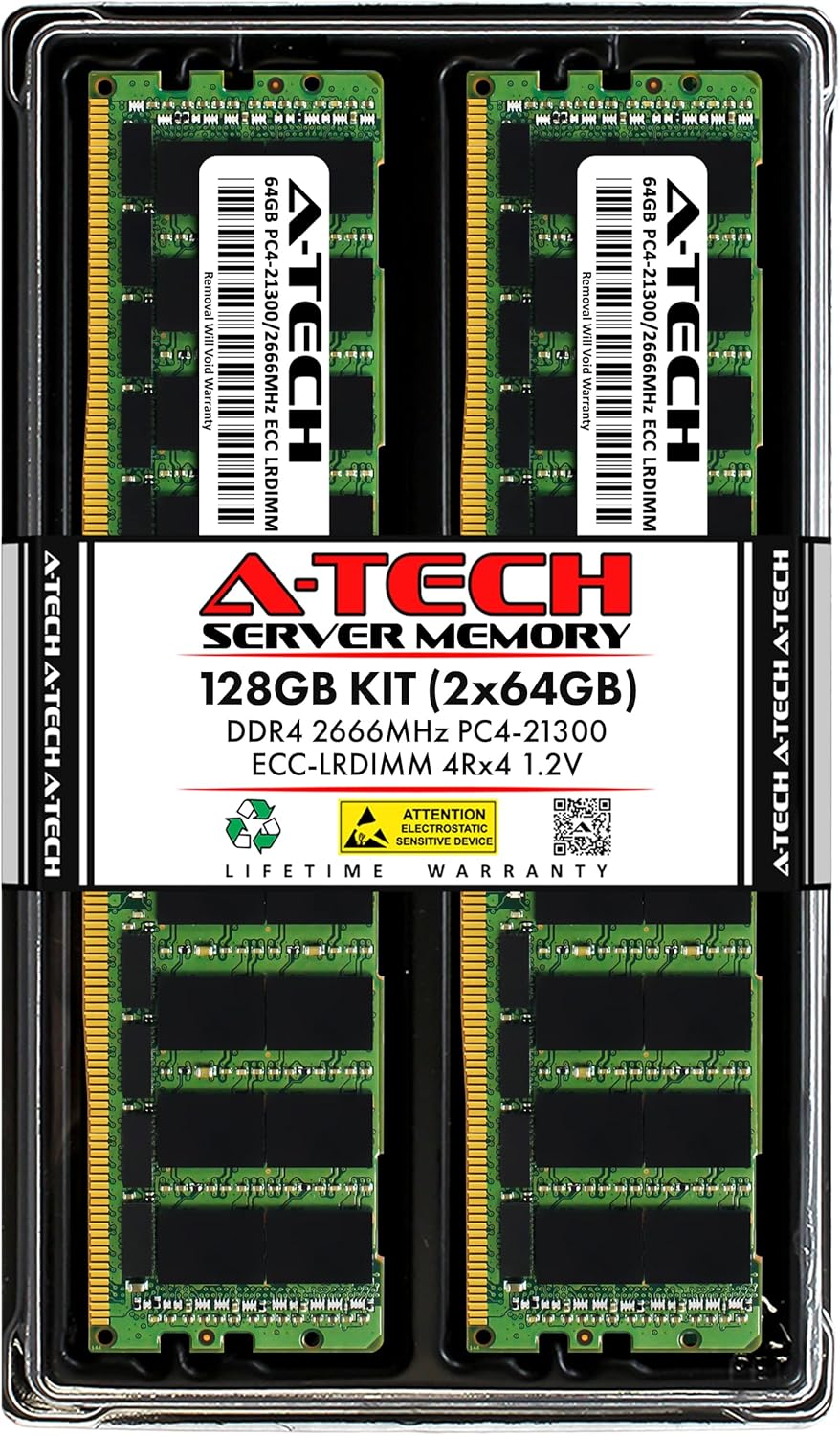 A-Tech 128GB Kit (2x64GB) RAM for Nutanix NX-3060-G4, NX-3170-G6, NX-8035-G5 | DDR4 2666MHz PC4-21300 ECC LRDIMM 4Rx4 Load Reduced Server Memory Upgrade