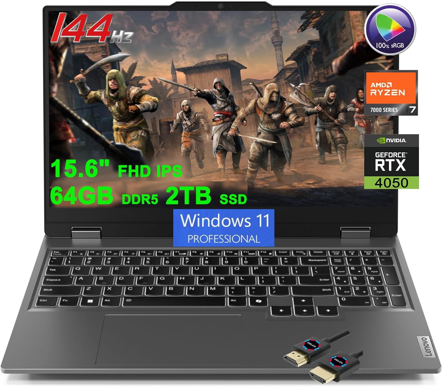 Lenovo LOQ Gaming Laptop | 15.6″ FHD IPS 144Hz 100% sRGB G-SYNC | AMD 8-Core Ryzen 7 7435HS (>i7-12650H) | 64GB DDR5 2TB SSD | GeForce RTX 4050 | Backlit Win11Pro w/DLCA Accessory