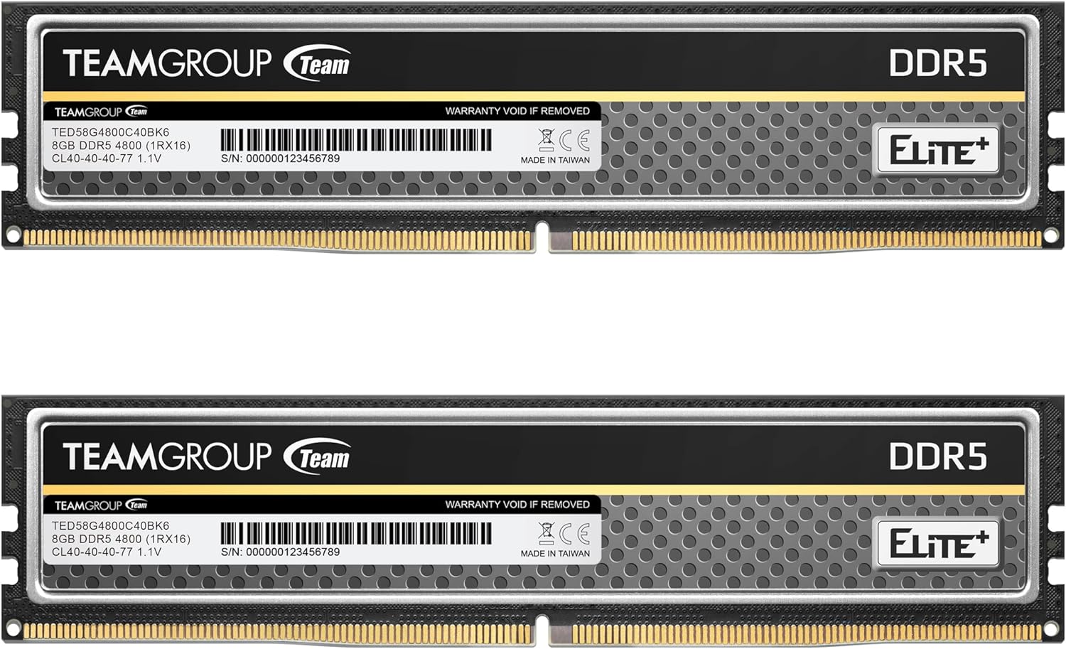 TEAMGROUP Elite Plus DDR5 16GB (2x8GB) 4800MHz PC5-38400 CL40 Unbuffered Non-ECC 1.1V UDIMM 288 Pin Desktop Memory Module Ram (Black) – TPBD516G4800HC40DC01