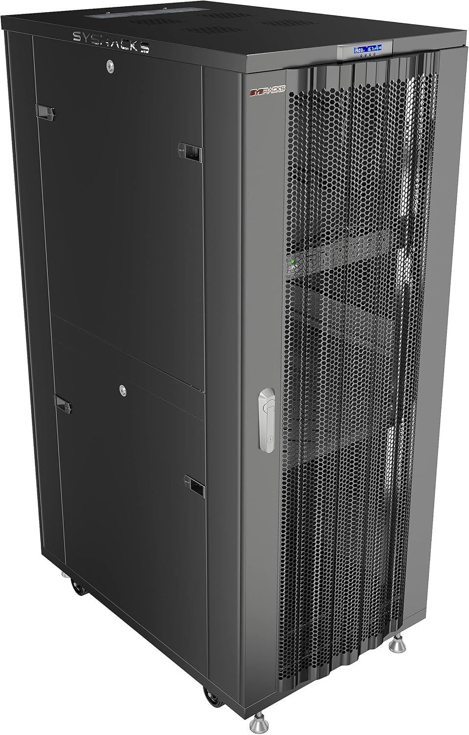 Sysracks 42U Server Rack Cabinet – 24″ Depth, Lockable Enclosure with 8-Way Power, 4 Cooling Fans, Thermostat, Casters, Adjustable Rails for IT, Networking, and Data Centers – 42U (24″ w x24 d x84)