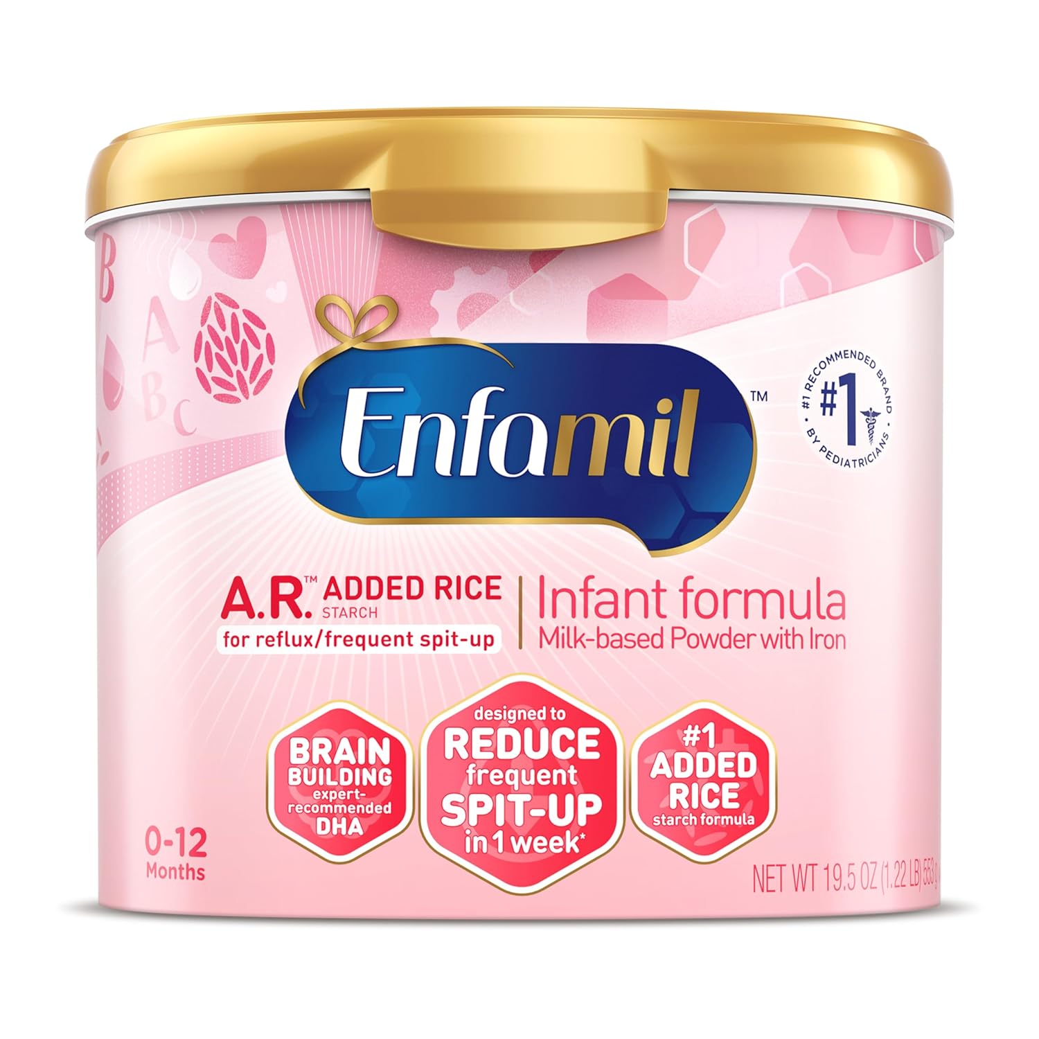 Enfamil A.R. Infant Formula, Clinically Proven to Reduce Reflux & Spit-Up in 1 Week, with Iron, DHA for Brain Development, Probiotics to Support Digestive & Immune Health, Powder Tub, 19.5 Oz